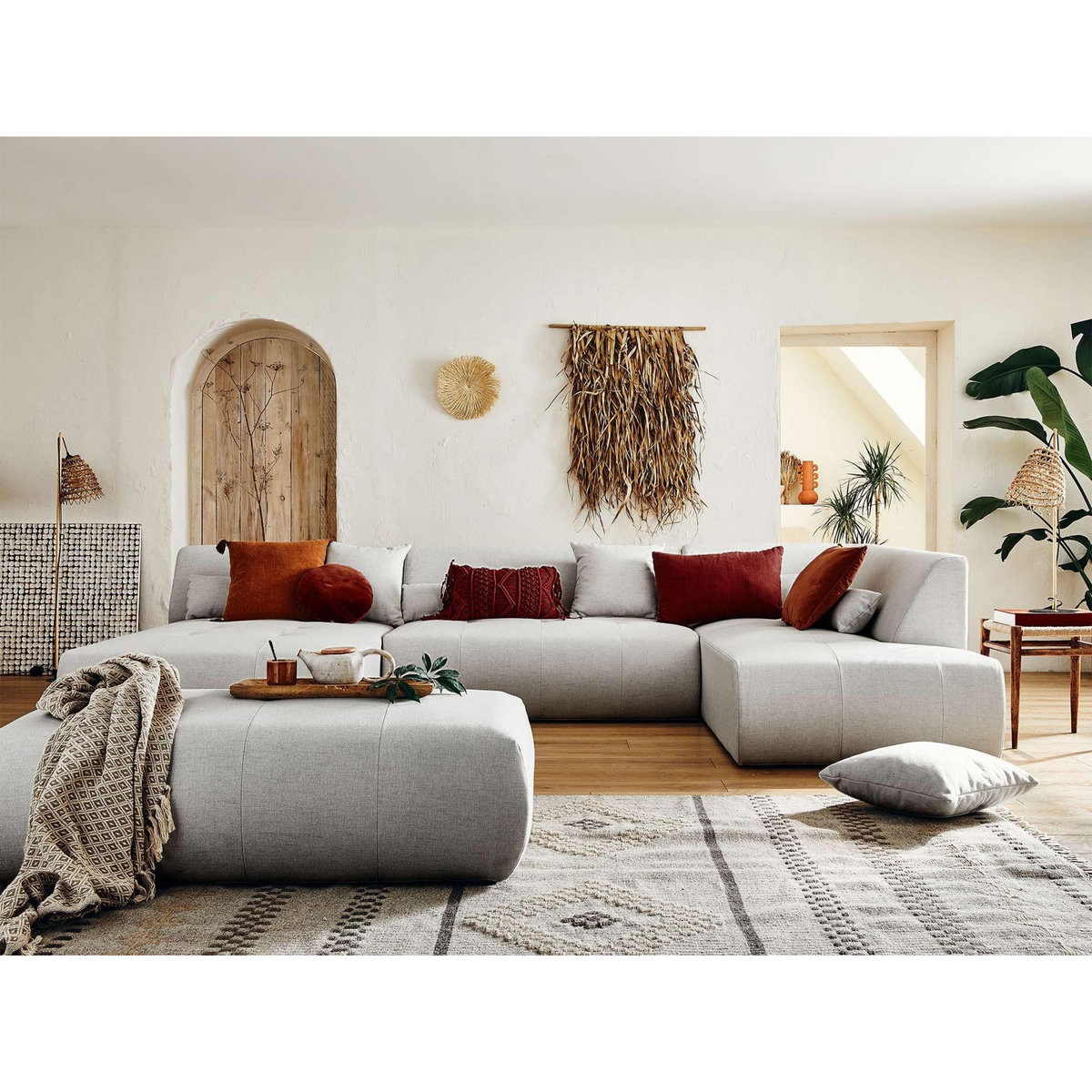 LISA DESIGN Onyx - canapé modulable panoramique d'angle droit 7 places - en tissu