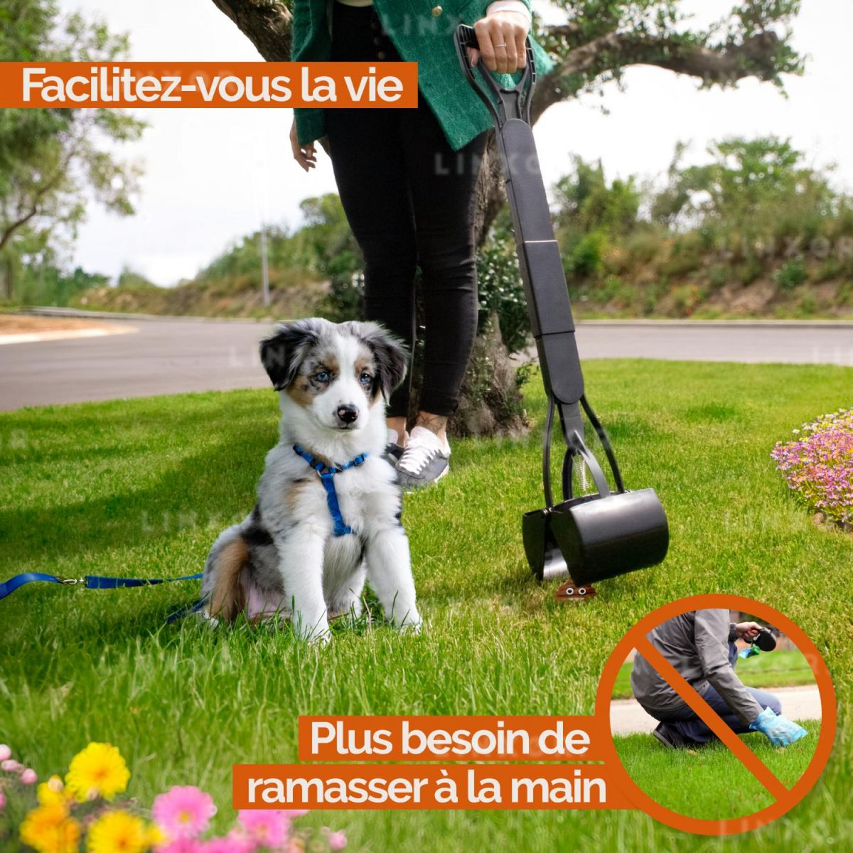 LINXOR Pince, pelle à déjections, crottes, pour chien ou autres animaux - 80 cm - Noir