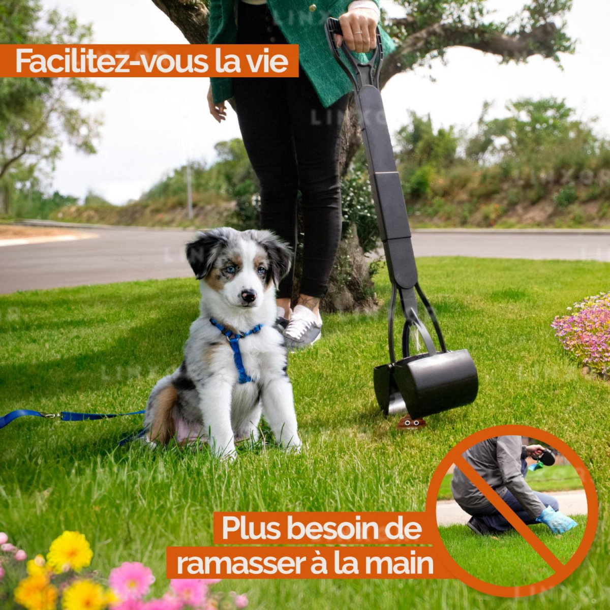 LINXOR Pince, pelle à déjections, crottes, pour chien ou autres animaux - 80 cm - Noir