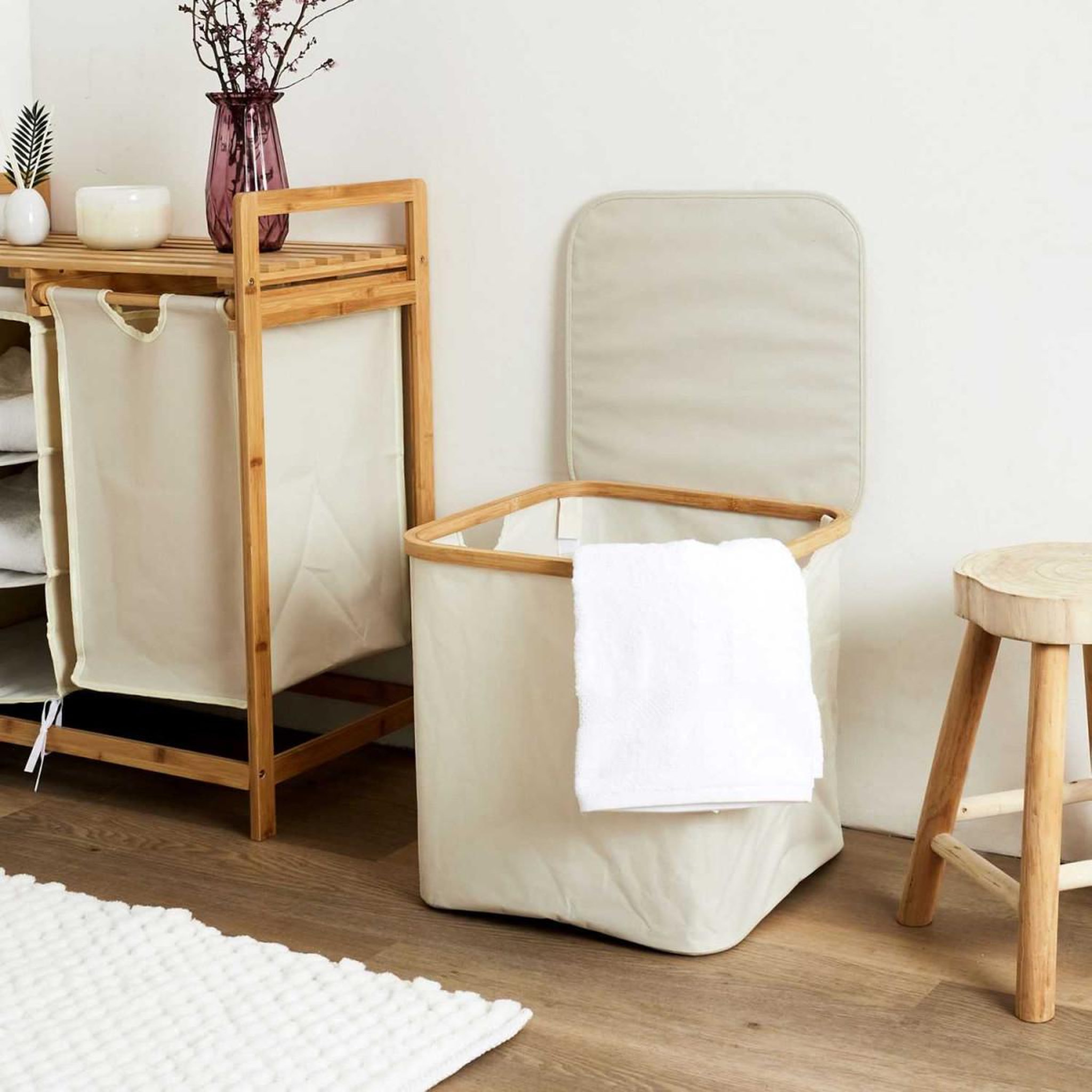 Voir la diapositive 6 : The Home Deco Factory Panier de rangement carré  cerclage  38cm beige