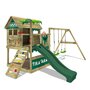 FATMOOSE Aire de jeux Portique bois TikaTaka avec balançoire et toboggan vert Cabane enfant extérieure avec bac à sable