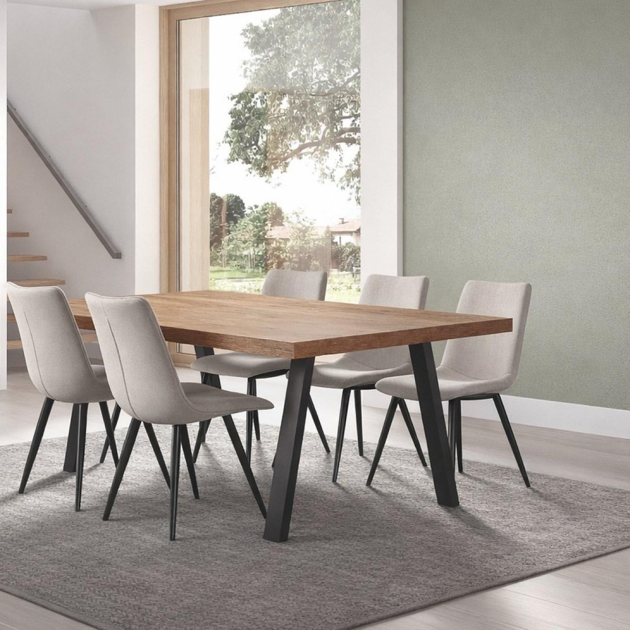 Voir la diapositive 2 : JLC KREATION Table à manger industriel en bois et pied métal 200cm PEDRO