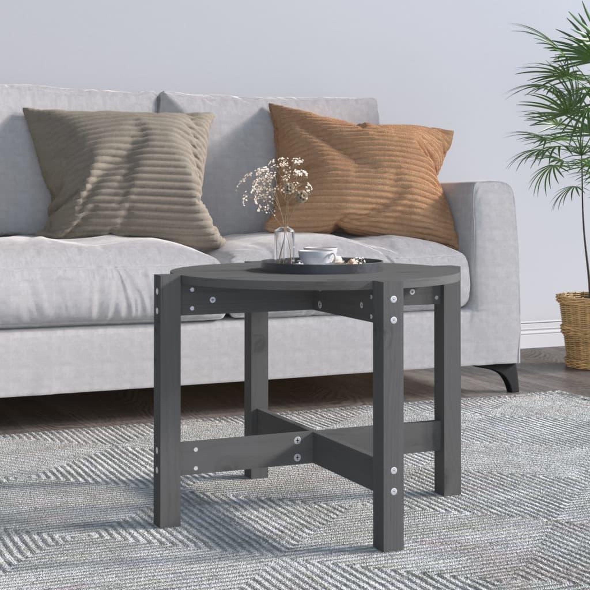 Voir la diapositive 1 : VIDAXL Table basse Gris Ø 62,5x45 cm Bois massif de pin