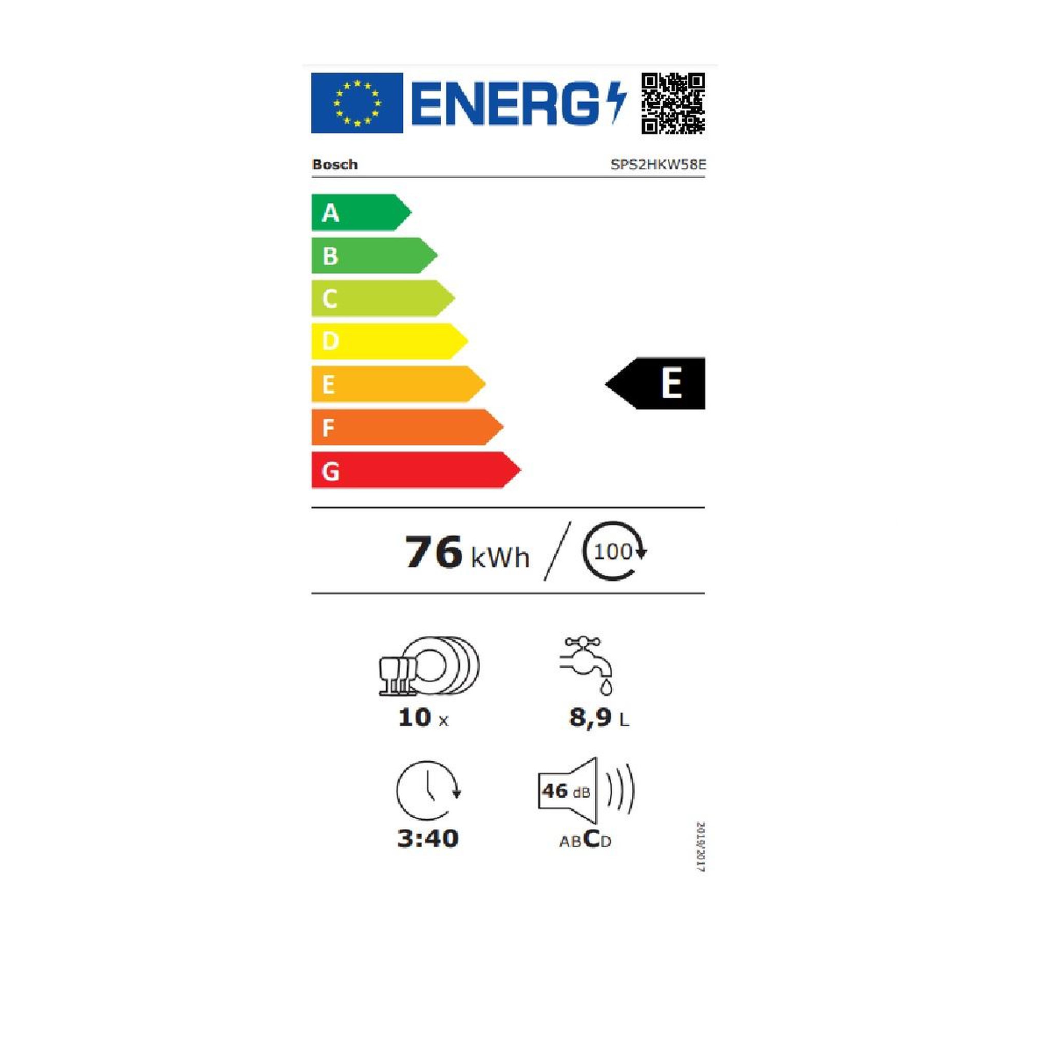 Voir la diapositive 2 : BOSCH Lave-vaisselle 60cm 10 couvert 46db blanc - SPS2HKW58E