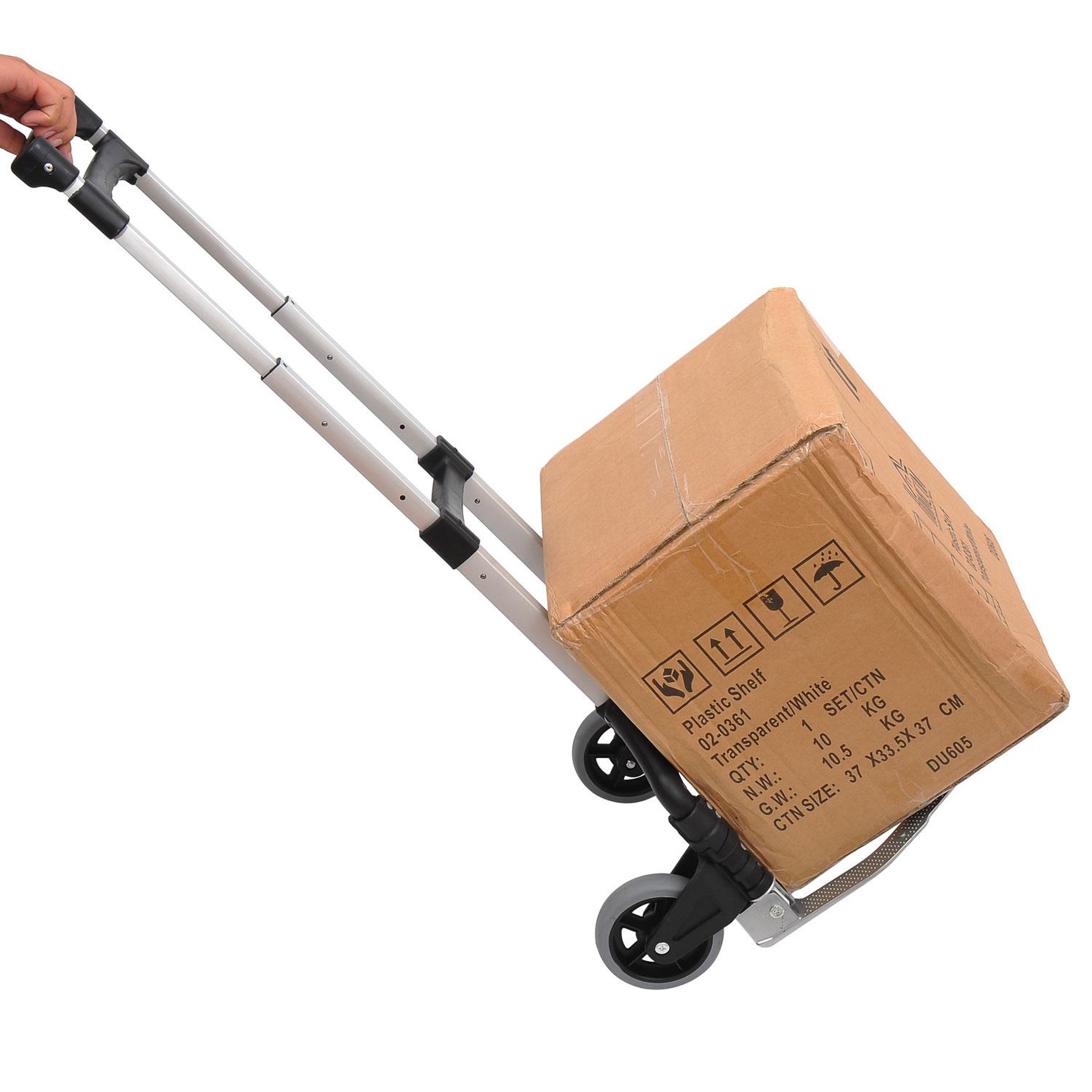 Voir la diapositive 2 : HOMCOM Chariot diable pliable leger telescopique charge 70kg en aluminium argent-noir