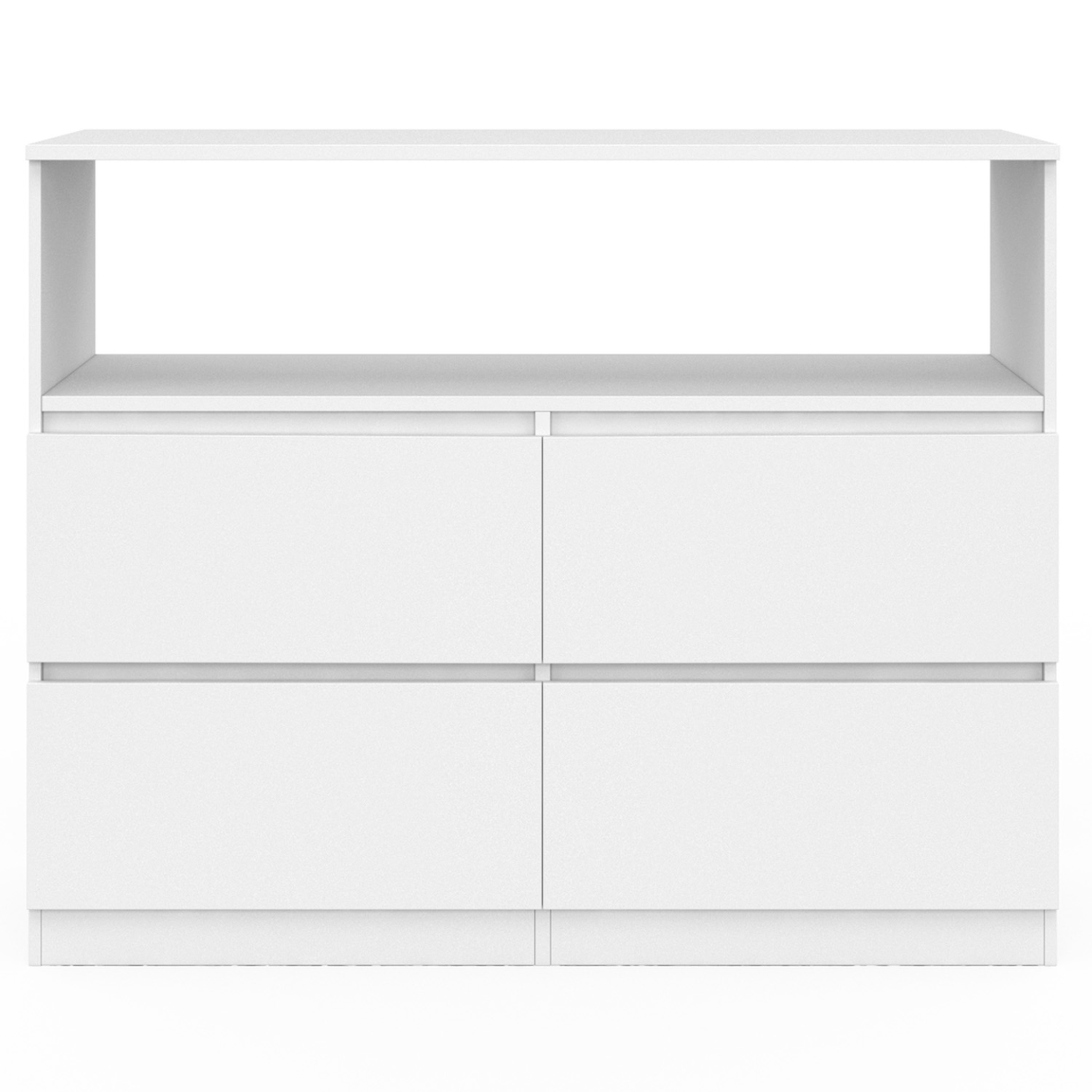 Voir la diapositive 3 : ID MARKET Commode 4 tiroirs tomi 100 cm avec niche bois blanc