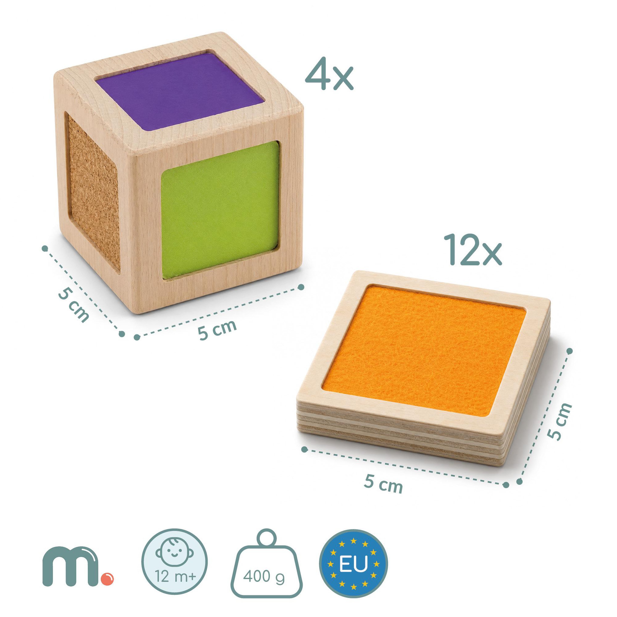 Voir la diapositive 3 : MAMABRUM Blocs Sensoriels Bois Mamabrum Cubes Textures Tuiles Assorties 5 cm 1 An+