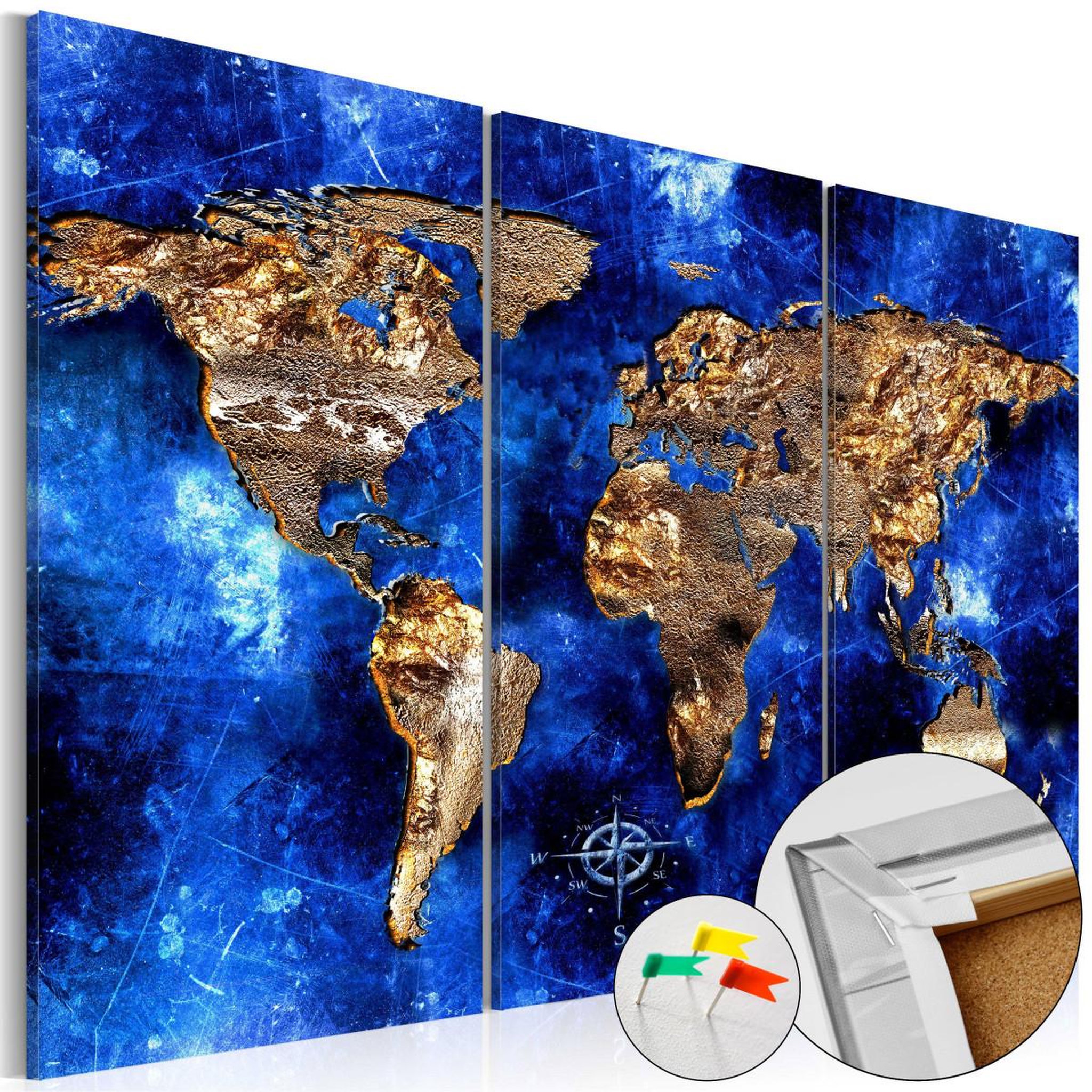 Paris Prix Tableau en liège  carte du monde - golden continents. Coloris disponibles : Multicolore