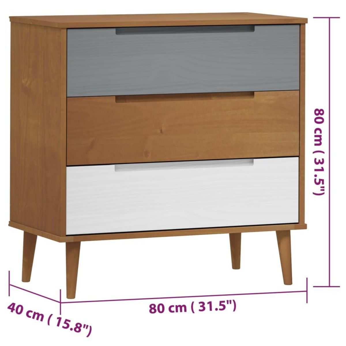 VIDAXL Commode MOLDE Marron 80x40x80 cm Bois de pin solide