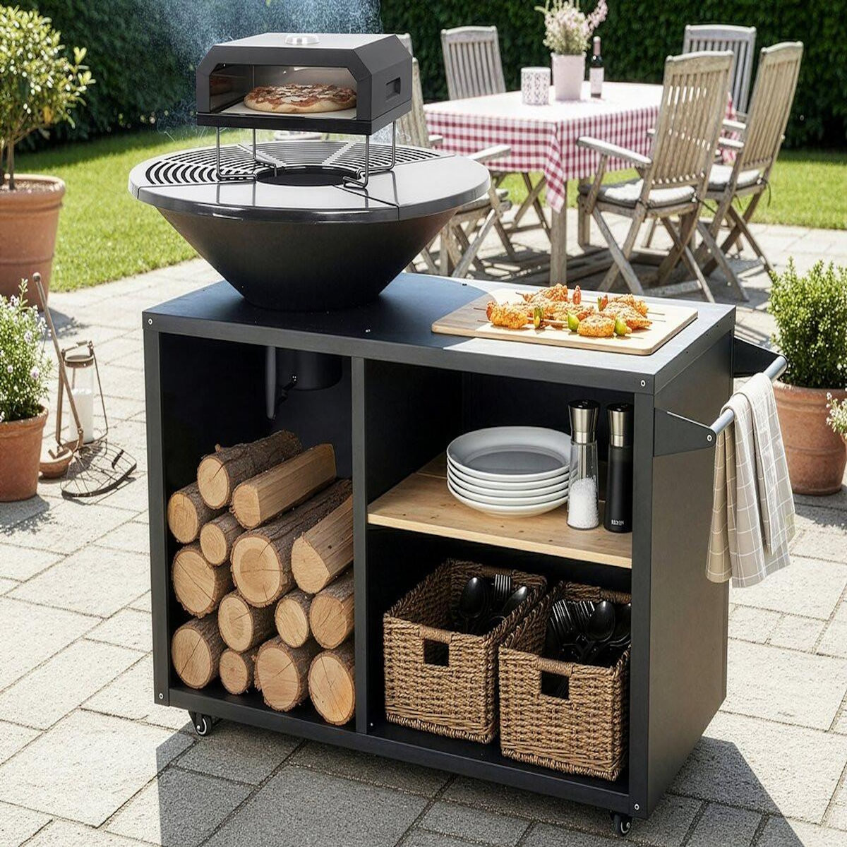 Habitat et Jardin Barbecue plancha brasero avec four à pizza  Maréchal  - Ø 81 cm  - Noir