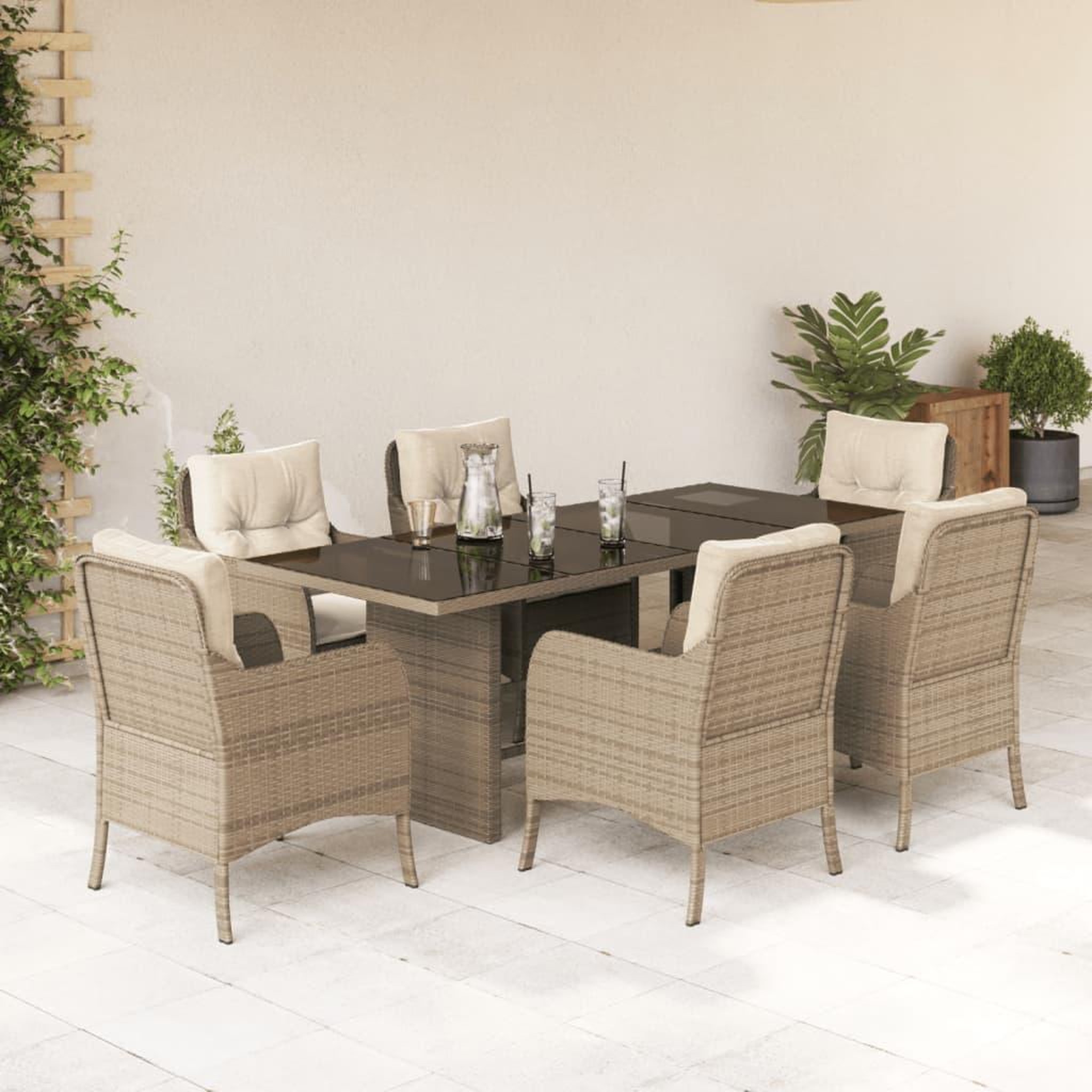 VIDAXL Ensemble a manger de jardin et coussins 7 pcs beige poly rotin