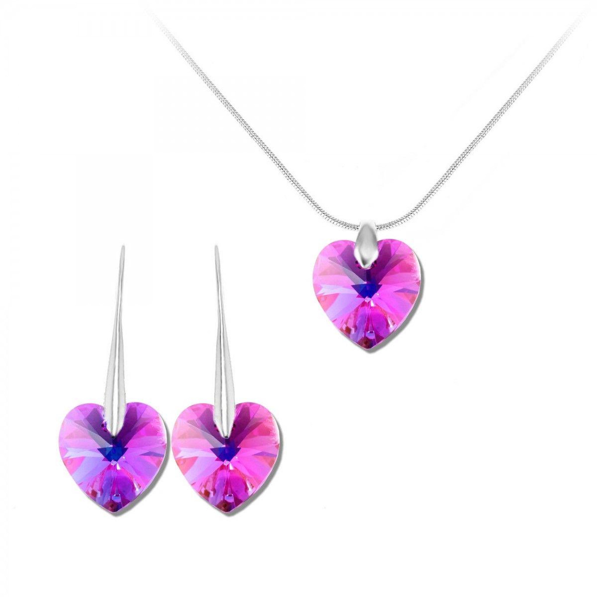 SC CRYSTAL Parure collier et boucles d'oreilles coeurs irisés SC Crystal orneés de Cristaux scintillants