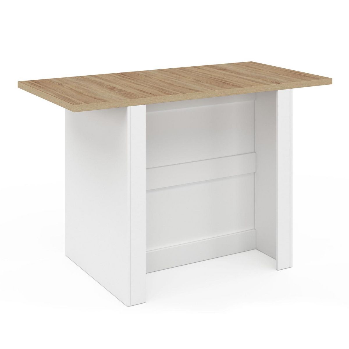 ID MARKET Ilot central BAO 140 cm 4 personnes bois blanc avec plan de travail façon hêtre