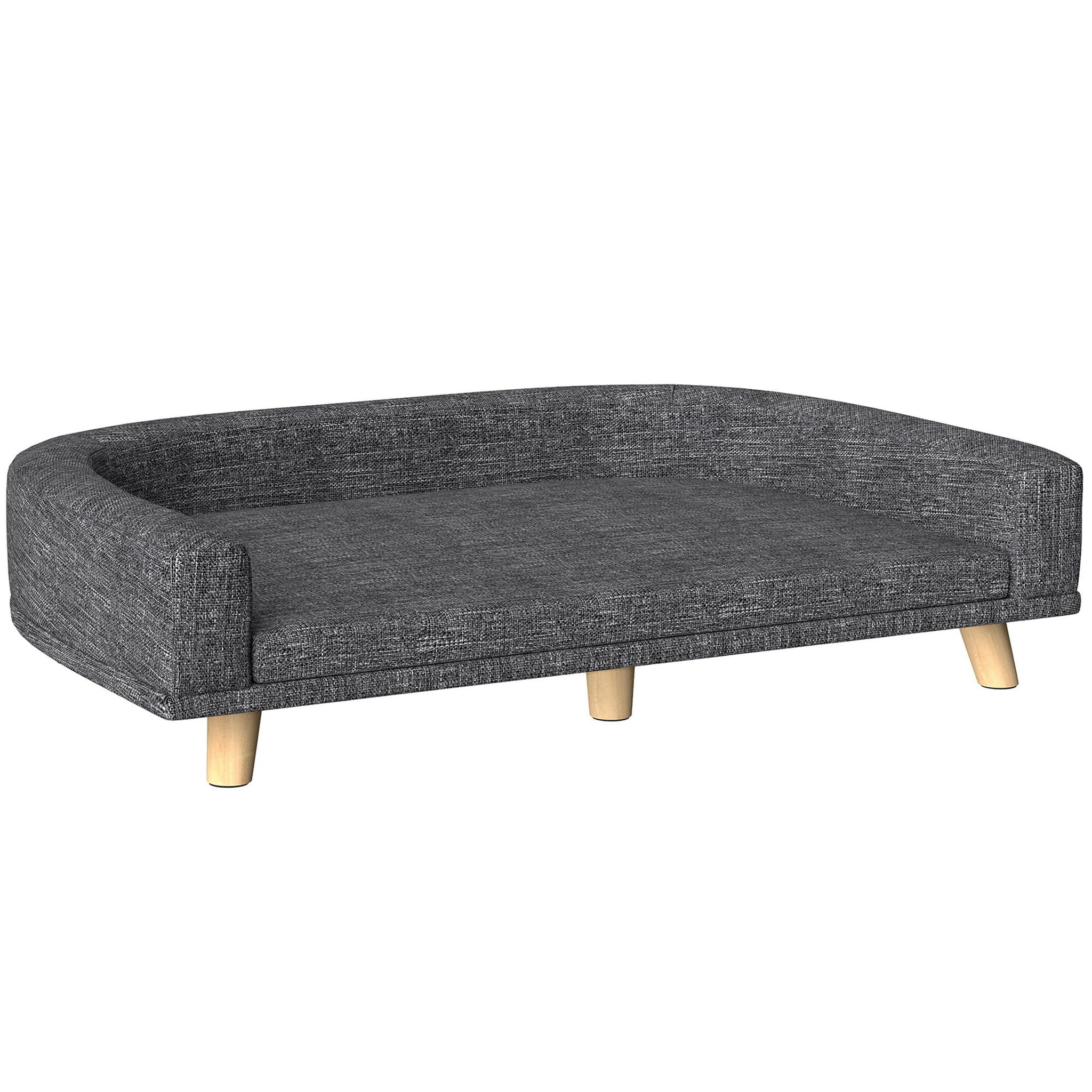 PAWHUT Canapé chien lit pour chien design scandinave coussin déhoussable dim 98l x 67l x 25h cm pieds bois tissu polyester anthracite