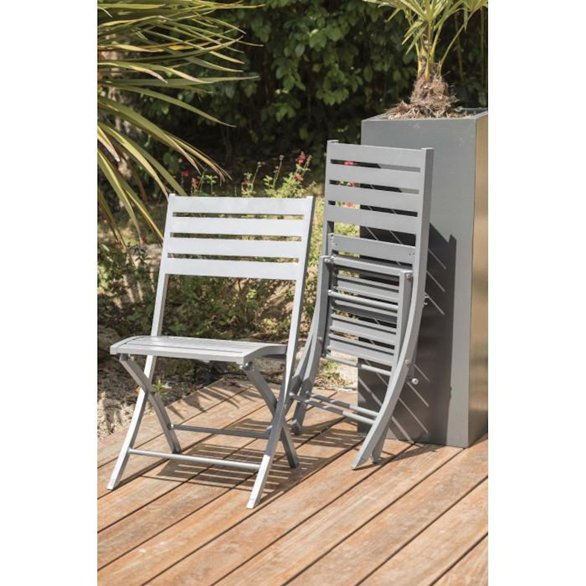 Paris Prix Ensemble Table de Jardin Pliante & 4 Chaises  Marius  110cm Gris