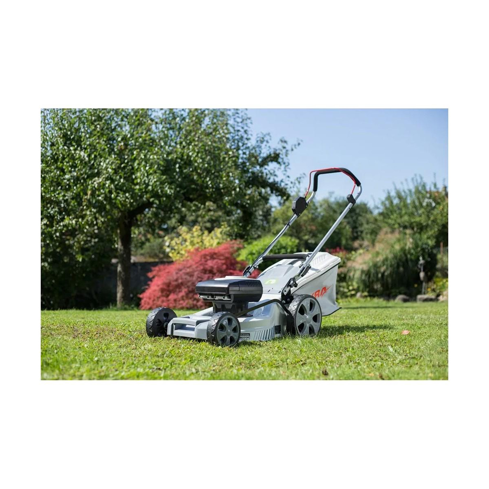 Voir la diapositive 6 : Ikra Tondeuse à gazon + 2 Batteries 40V + Chargeur, Coupe Ø43cm, 6 positions - Tondeuse sans fil Mulching Bac 50L Jardin 600 m2 IKRA