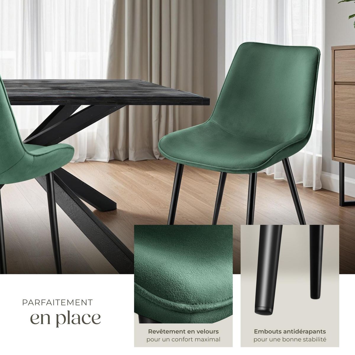 tectake Lot de chaises rembourrées aspect velours vert foncé Lot de 8