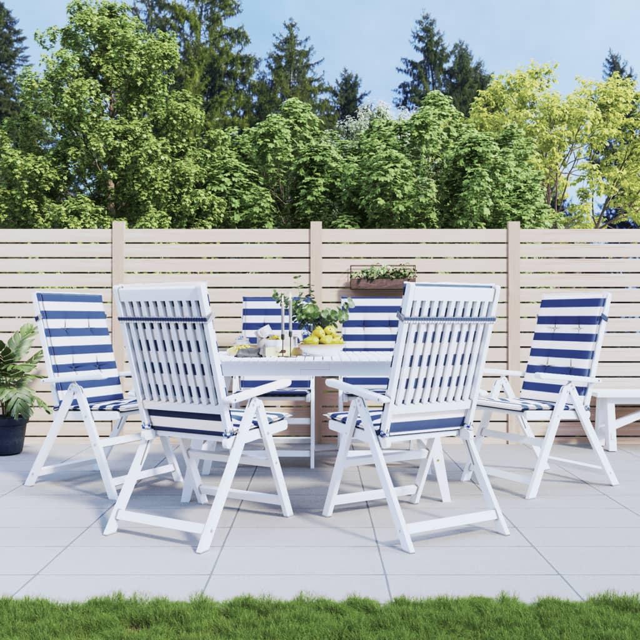 VIDAXL Coussins de chaise a dossier haut lot de 6 rayures bleu/blanc