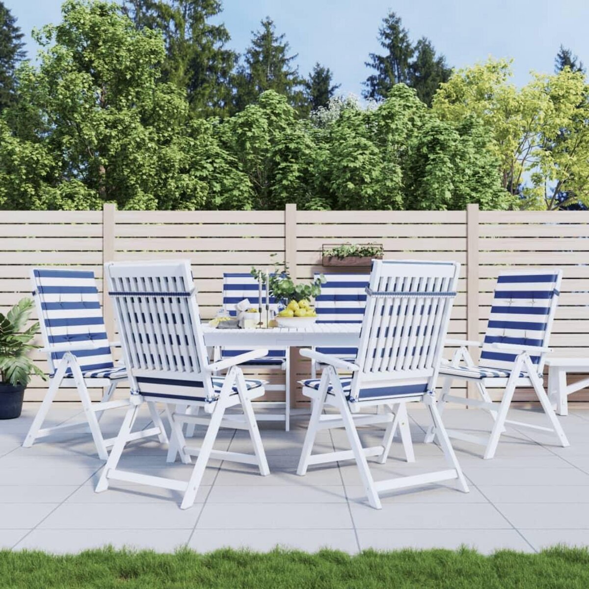 VIDAXL Coussins de chaise a dossier haut lot de 6 rayures bleu/blanc