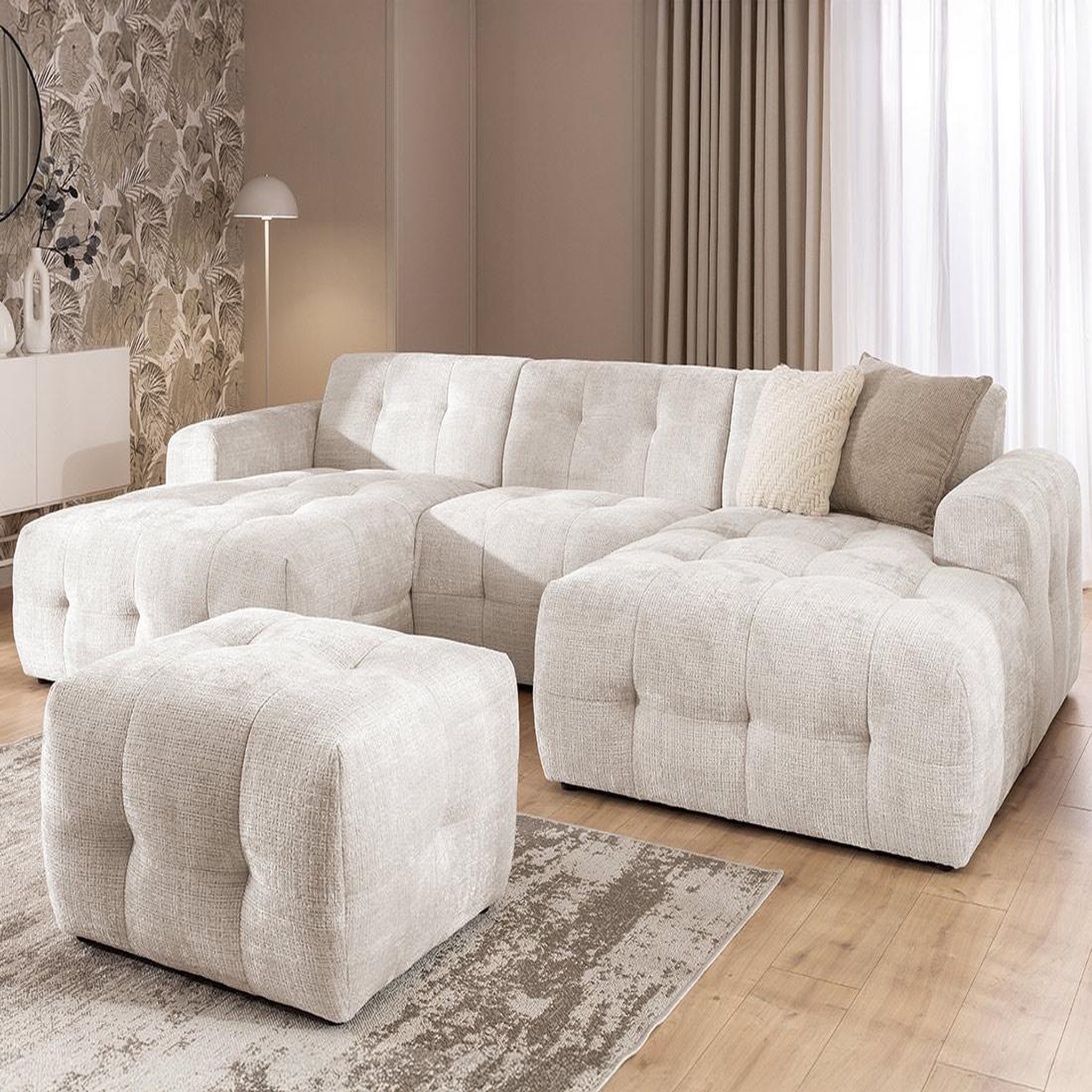 Voir la diapositive 2 : BEST MOBILIER Diane - canapé panoramique en u 6 places en velours texturé