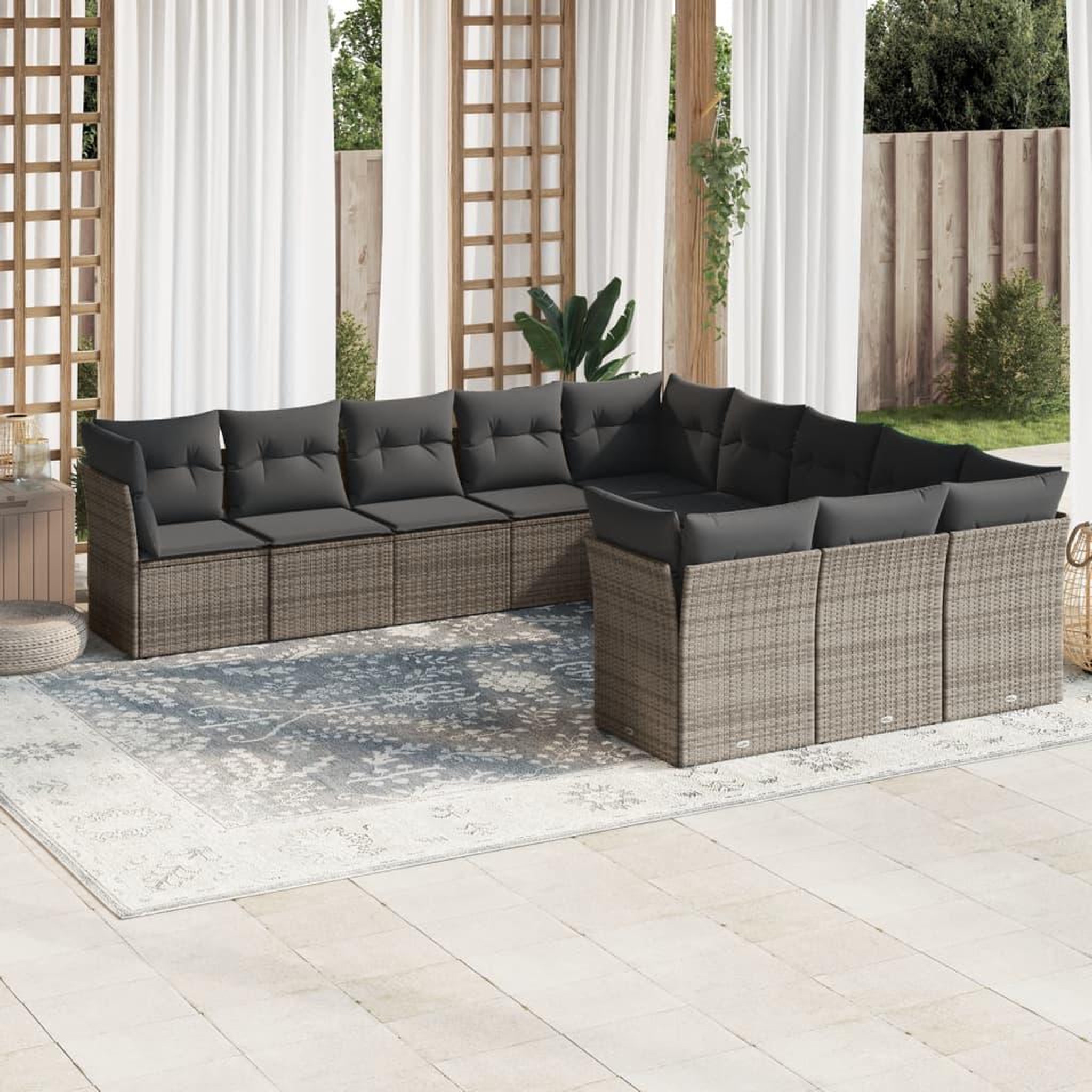 VIDAXL Salon de jardin 11 pcs avec coussins gris resine tressee