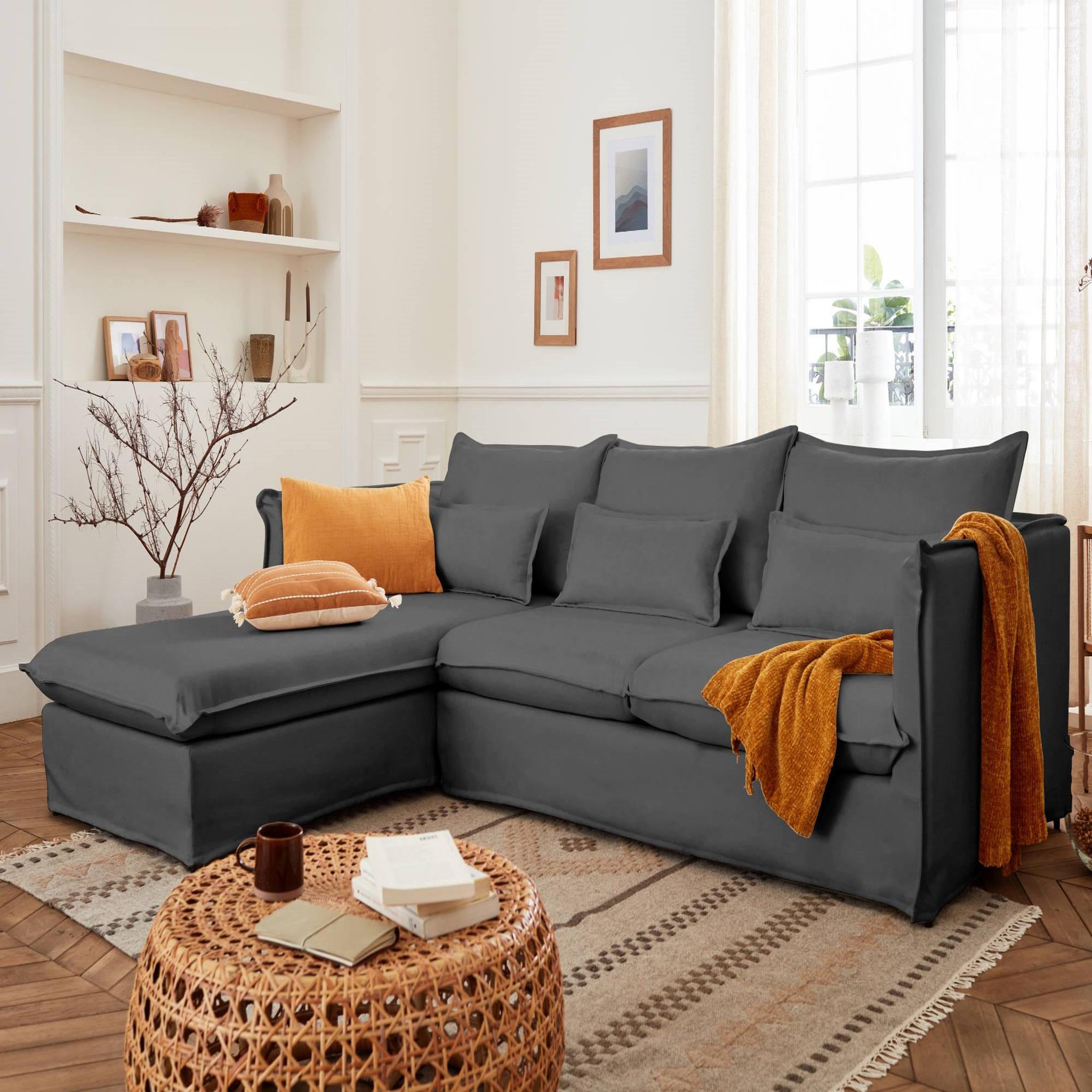 Voir la diapositive 1 : LISA DESIGN Adriann - canapé d'angle gauche fixe - 4 places - en tissu déhoussable