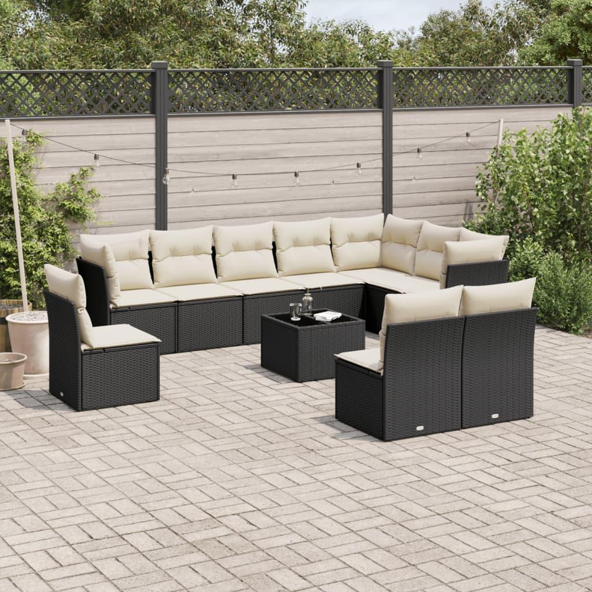 VIDAXL Salon de jardin 11 pcs avec coussins noir resine tressee