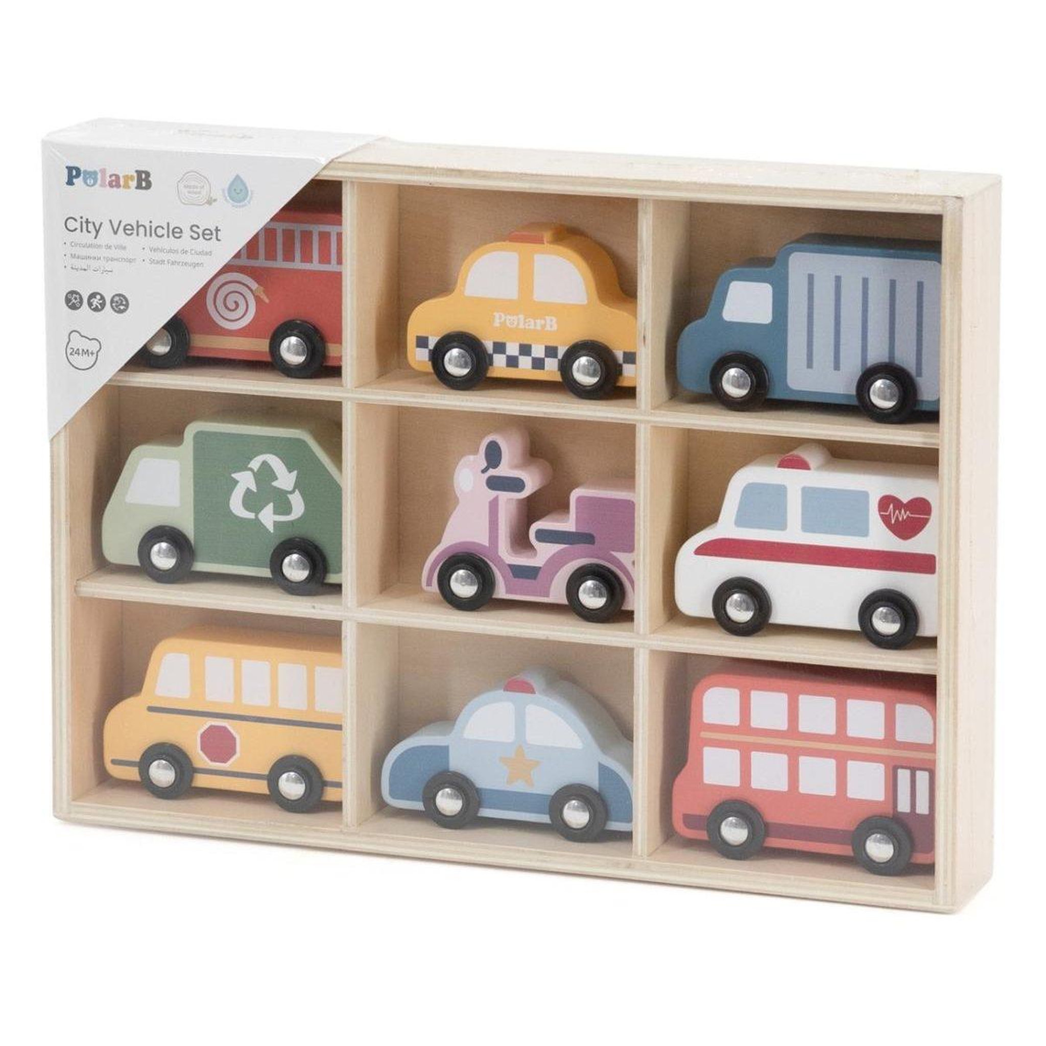 Voir la diapositive 2 : VIGA Véhicules en bois  44281 - coffret de 9 voitures de ville