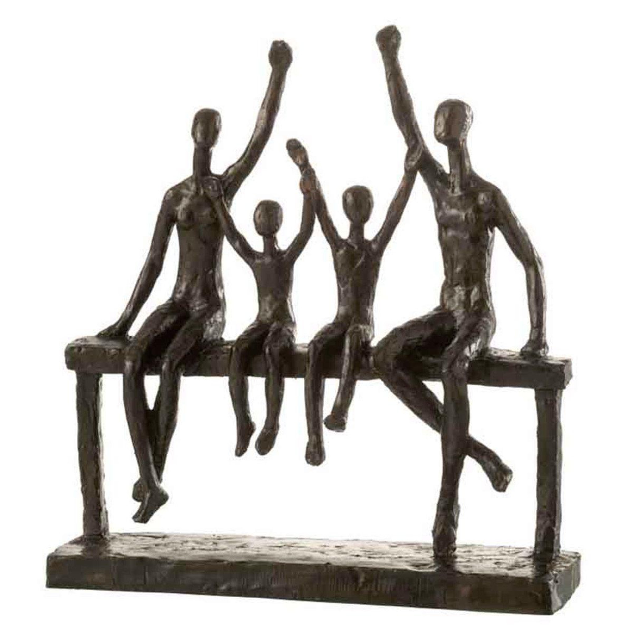J-LINE Statuette déco  famille sur banc  34cm marron
