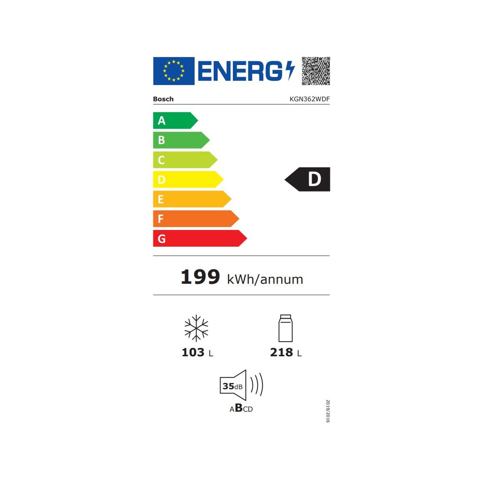 Voir la diapositive 2 : BOSCH Réfrigérateur combiné 60cm 321cm nofrost - KGN362WDF
