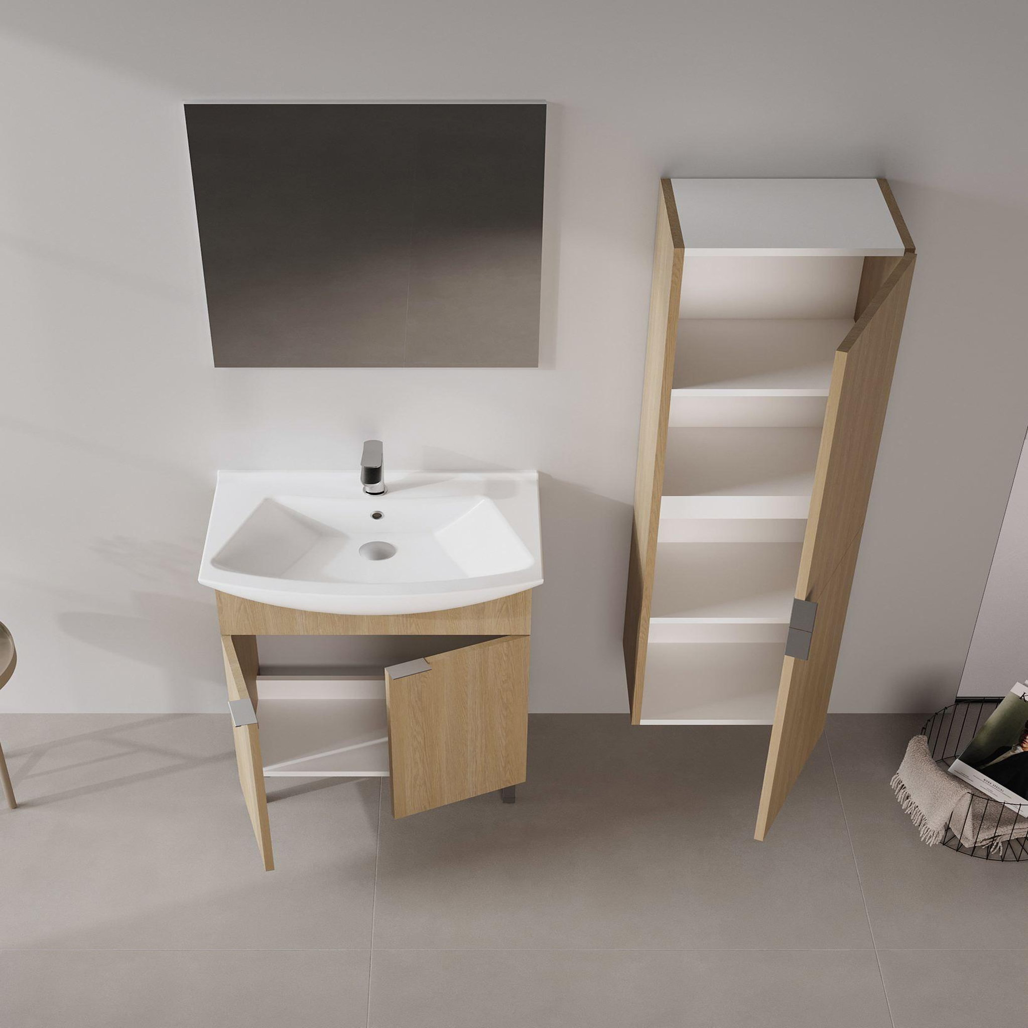 Voir la diapositive 3 : Habitat et Jardin Meuble avec simple vasque et miroir  Purus 65  - 65 x 50 x 83 cm - Oak