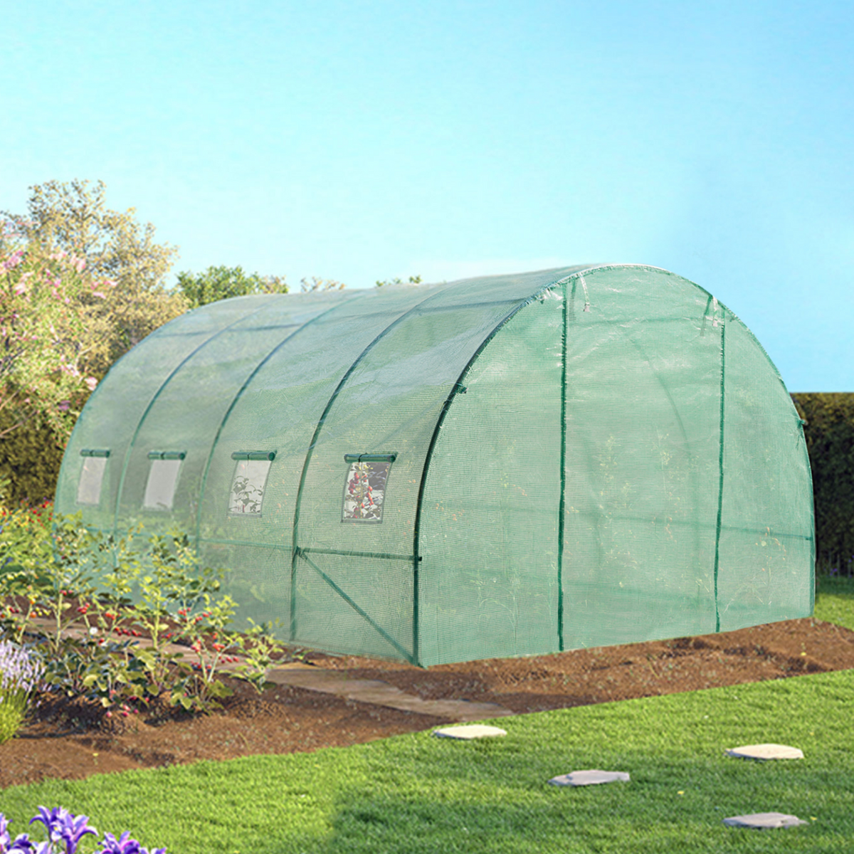 ID MARKET Serre tunnel de jardin 12M² verte gamme maraîchère ZEBRA 4x3M