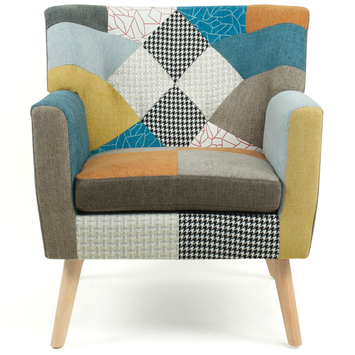 ID MARKET Fauteuil scandinave LIV en tissu patchwork multicouleur