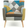 Voir la diapositive 3 : ID MARKET Fauteuil scandinave LIV en tissu patchwork multicouleur