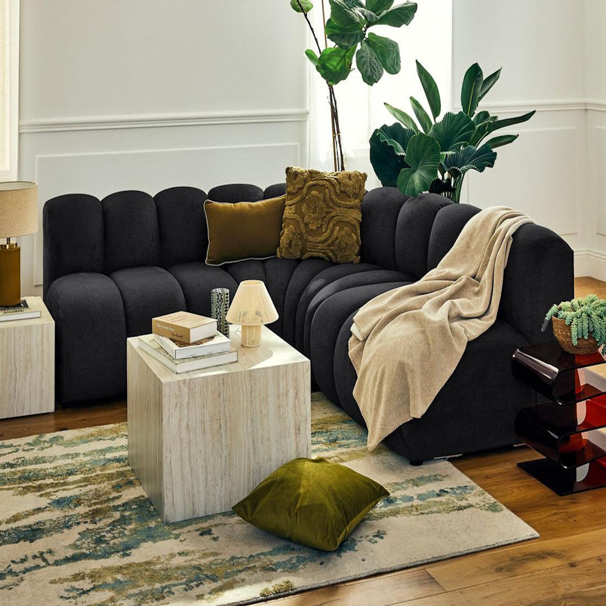 LISA DESIGN Debbie - canapé modulable d'angle réversible 4 places en tissu texturé