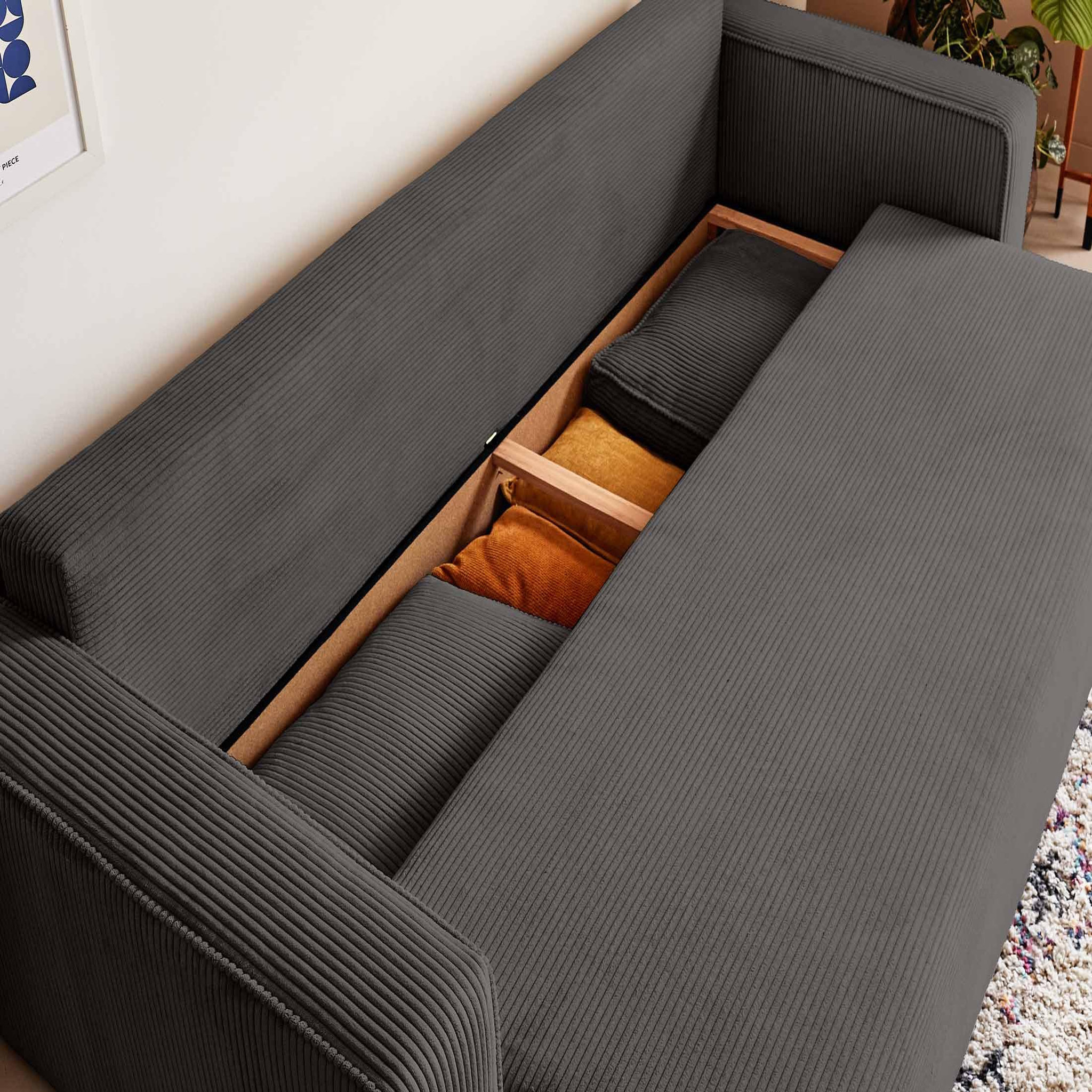 Voir la diapositive 3 : BEST MOBILIER Topaze - canapé 3 places - convertible avec coffre - en velours côtelé
