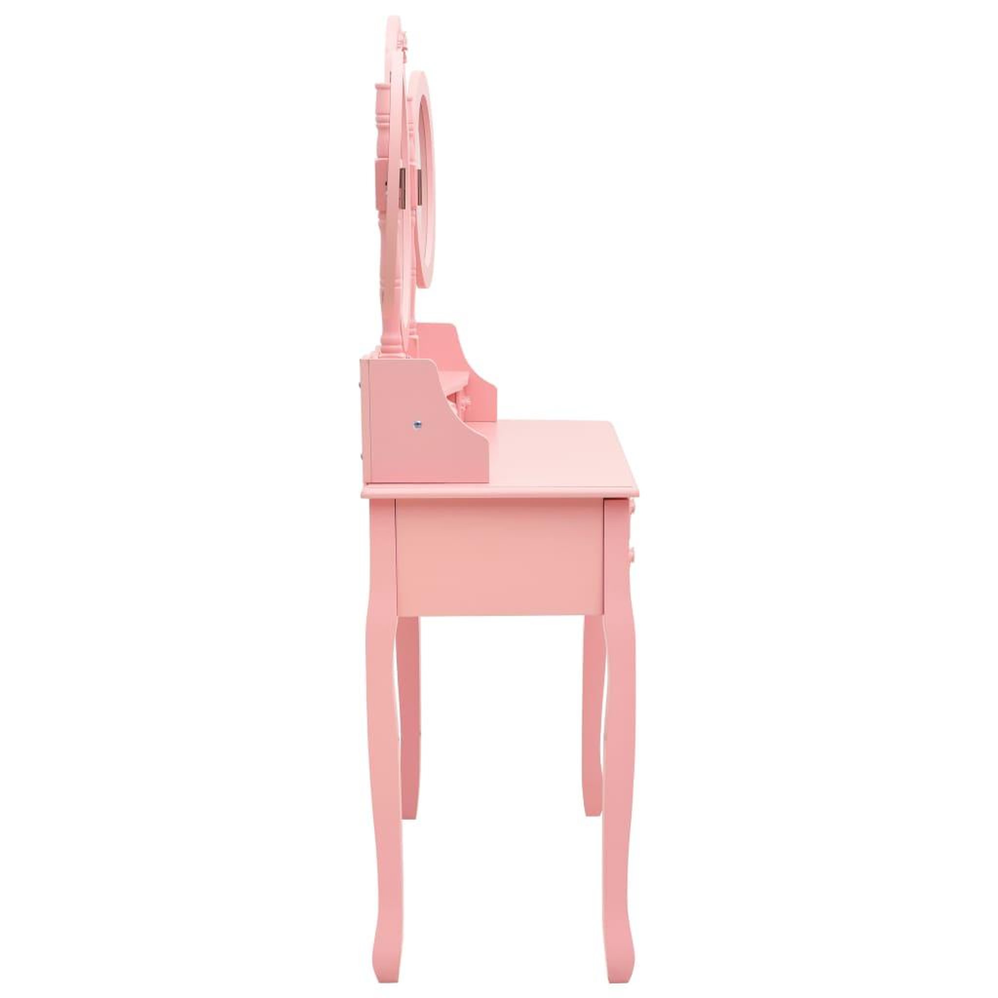Voir la diapositive 5 : VIDAXL Coiffeuse avec tabouret et miroir pliable en 3 Rose