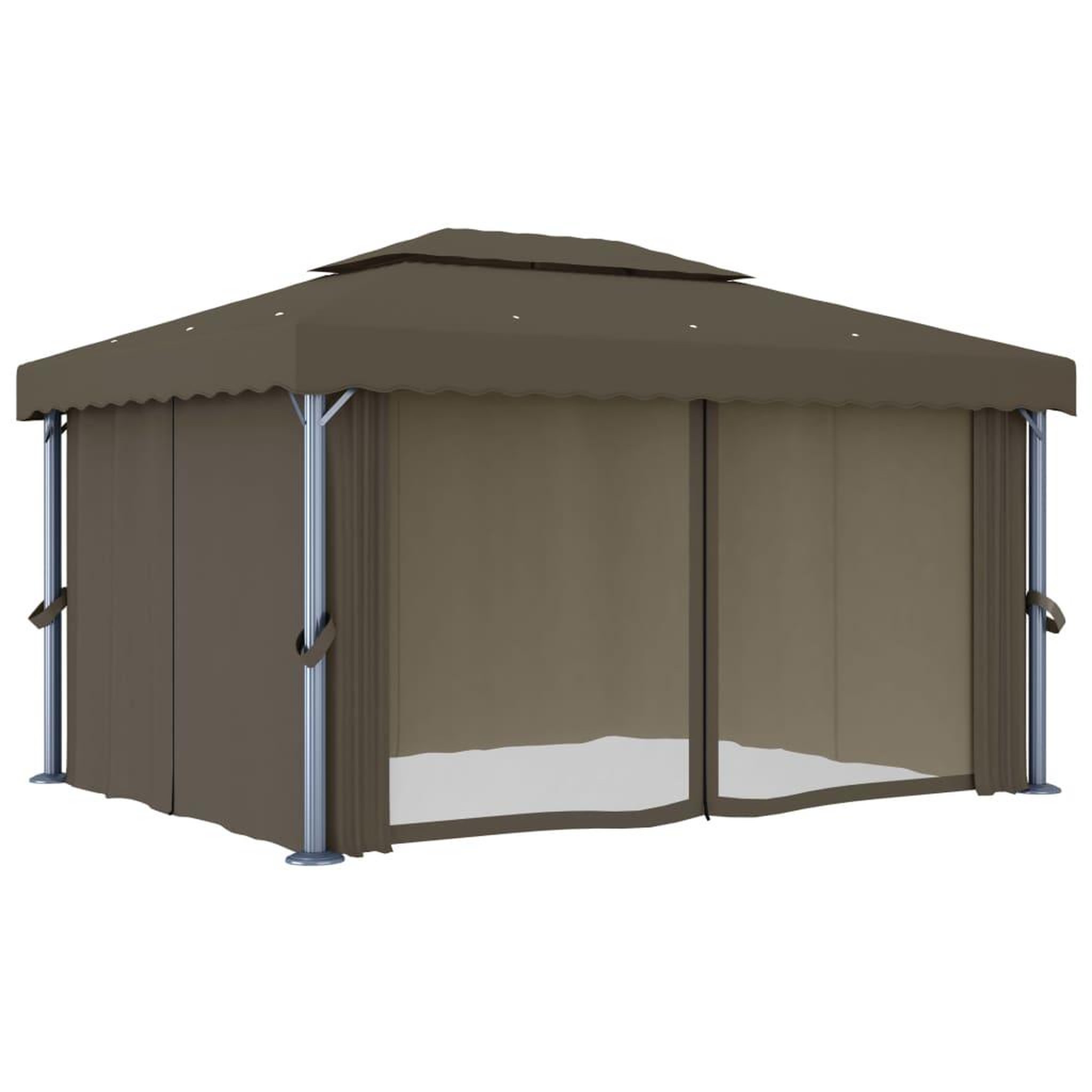 Voir la diapositive 5 : VIDAXL Tonnelle avec rideau et guirlande lumineuse a LED 4x3 m Taupe