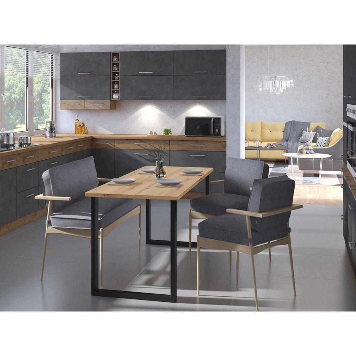 BEST MOBILIER Caronal - table à manger - aspect chêne clair et noir - 4 à 8 personnes