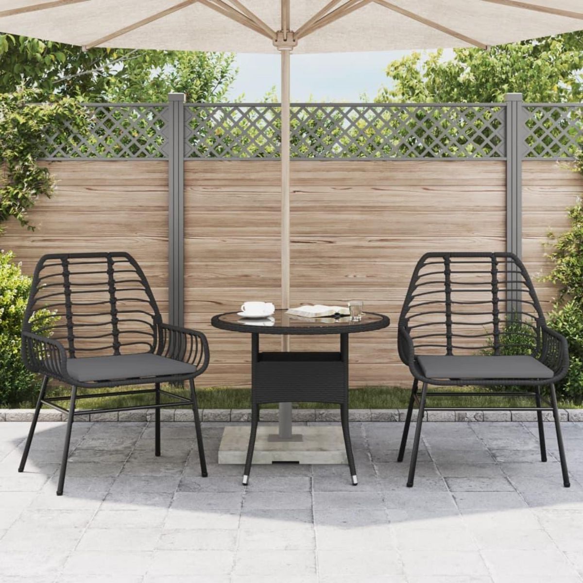 VIDAXL Chaises de jardin lot de 2 avec coussins noir resine tressee
