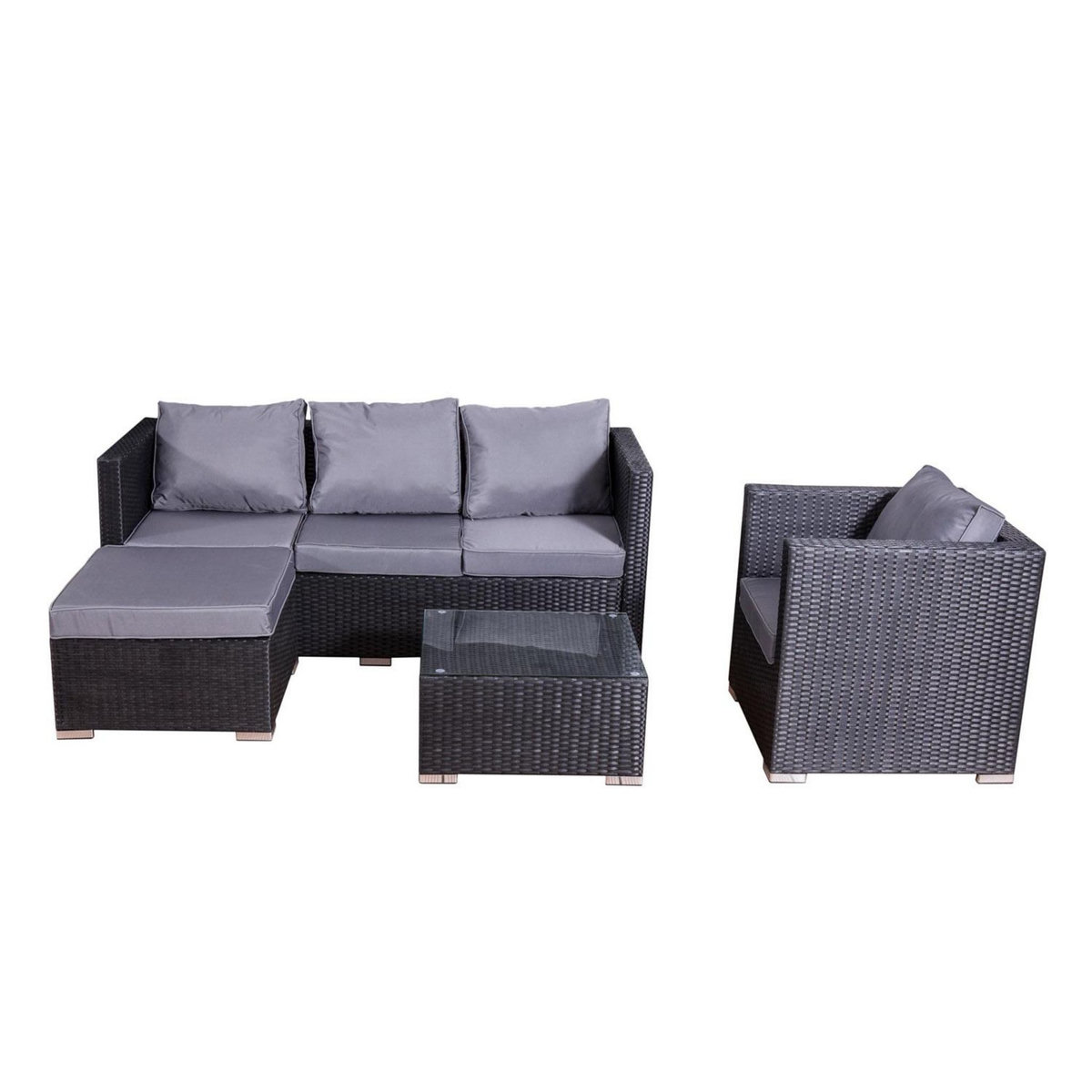 CONCEPT USINE Salon de jardin 6 places en résine tressée noir et gris NEVALA