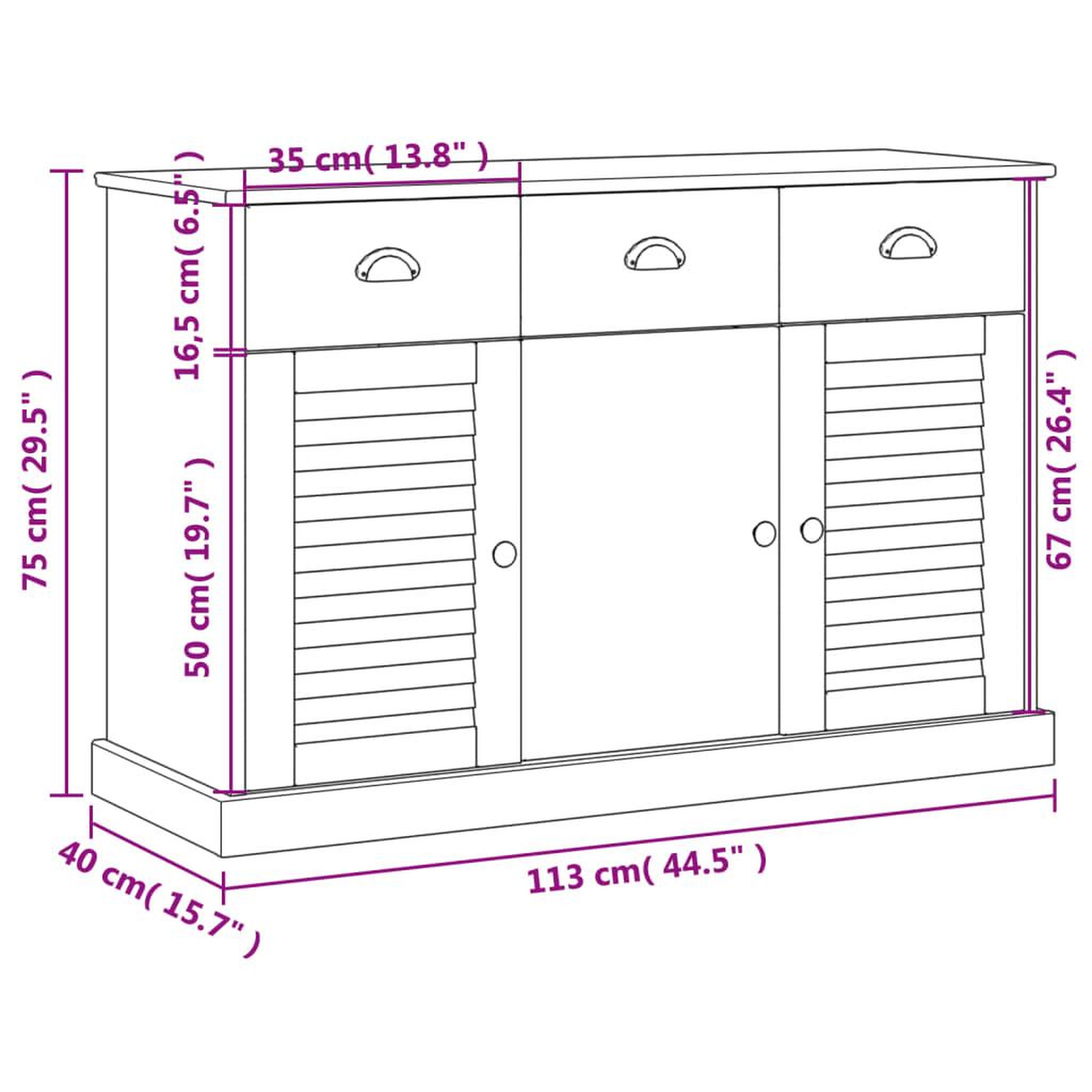 Voir la diapositive 6 : VIDAXL Buffet avec tiroirs VIGO 113x40x75 cm blanc bois massif de pin
