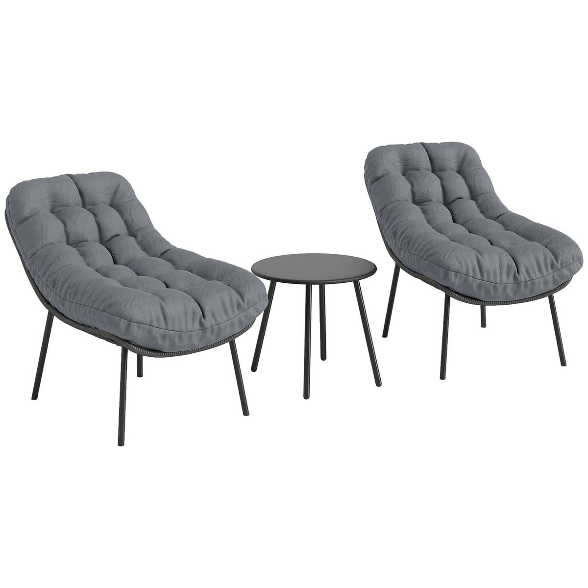 OUTSUNNY Salon de jardin 2 places 3 pièces style cosy épais coussins capitonnés 15 cm acier résine gris