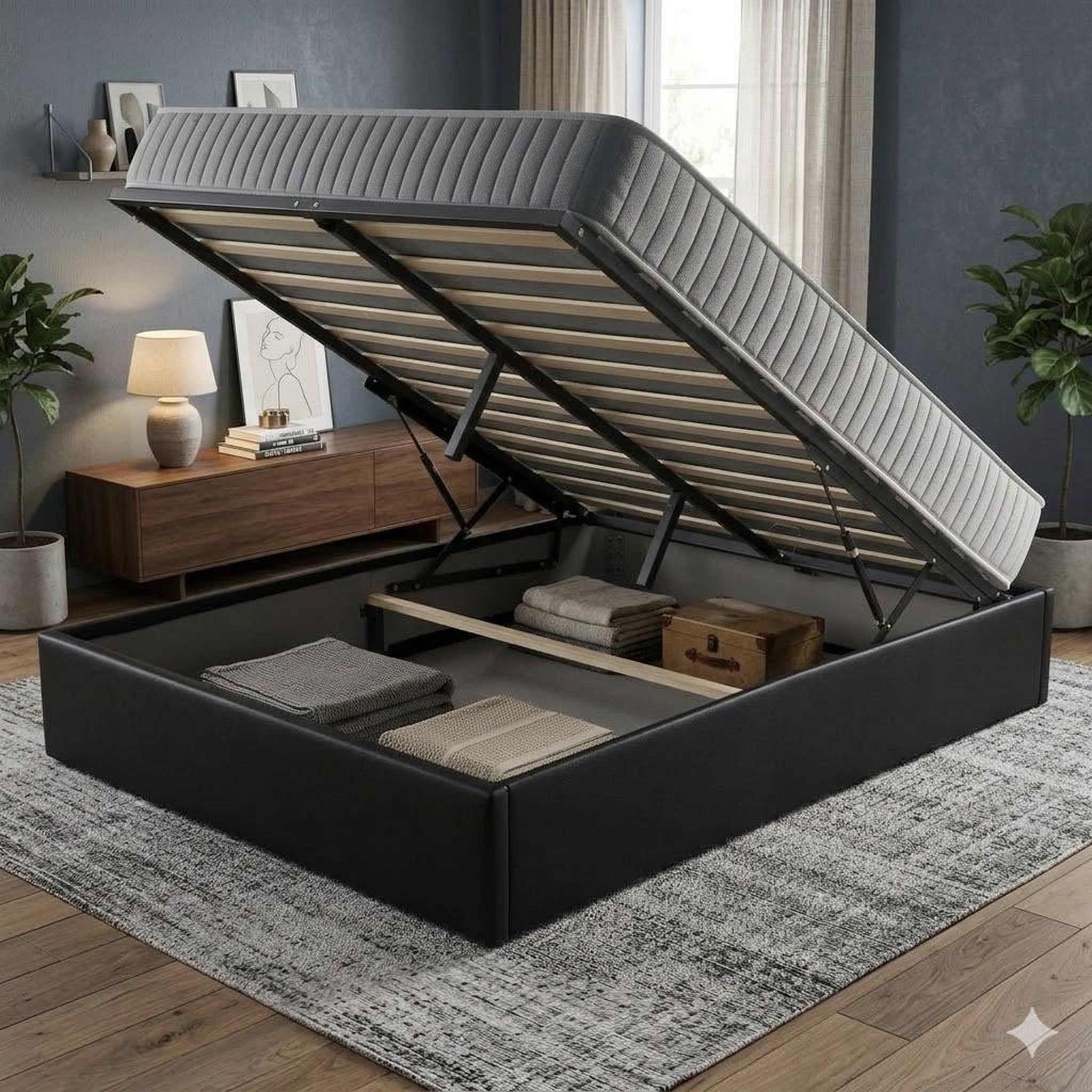 Voir la diapositive 1 : KING OF DREAMS Ensemble Lit Coffre et Matelas  Latex Accueil Moelleux