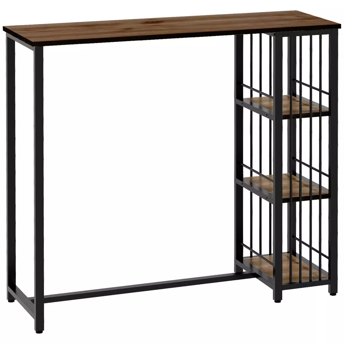 HOMCOM Table de bar 3 étagères style industriel acier noir aspect panneaux aspect bois