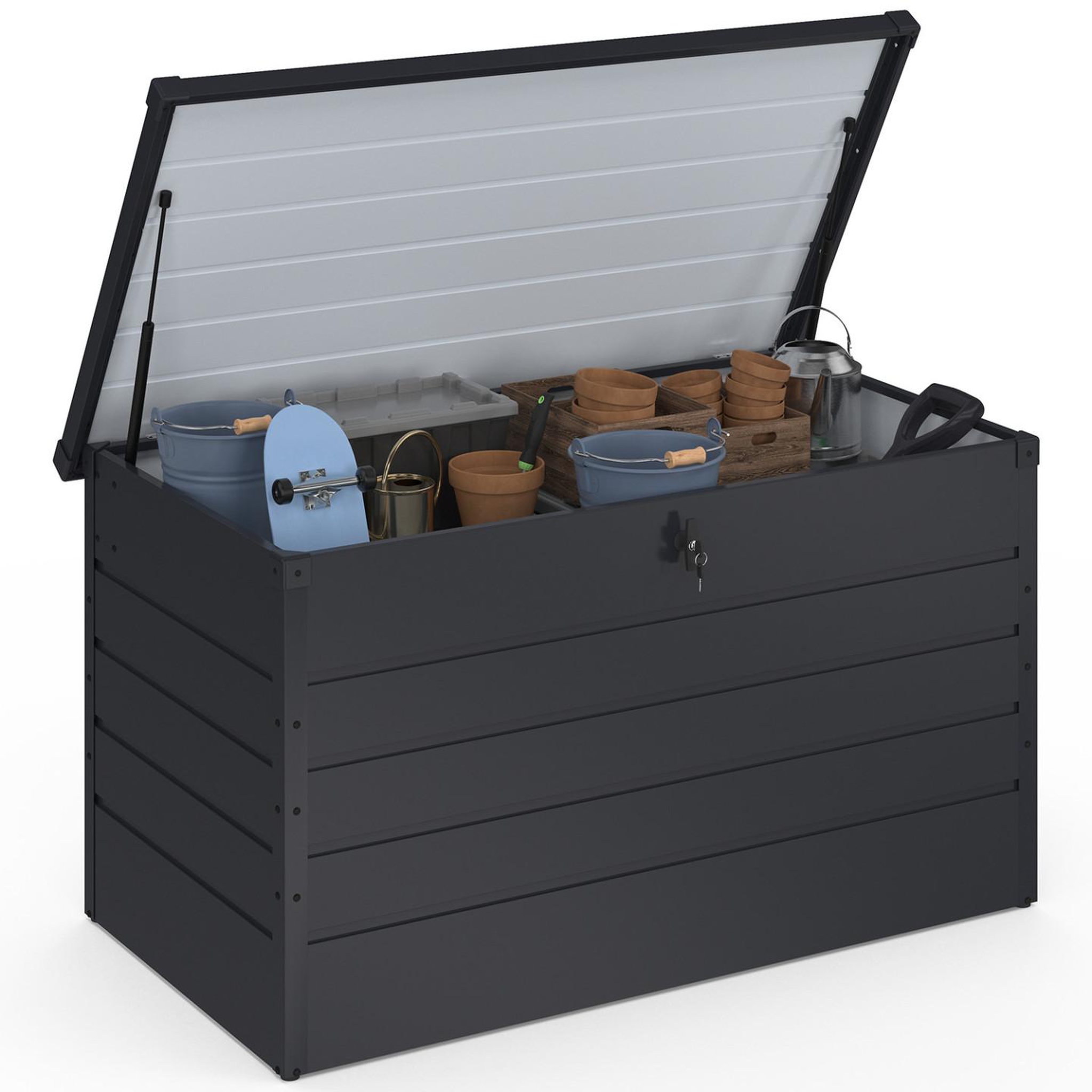ID MARKET Coffre de rangement métal verrouillable gris anthracite pour jardin 810L