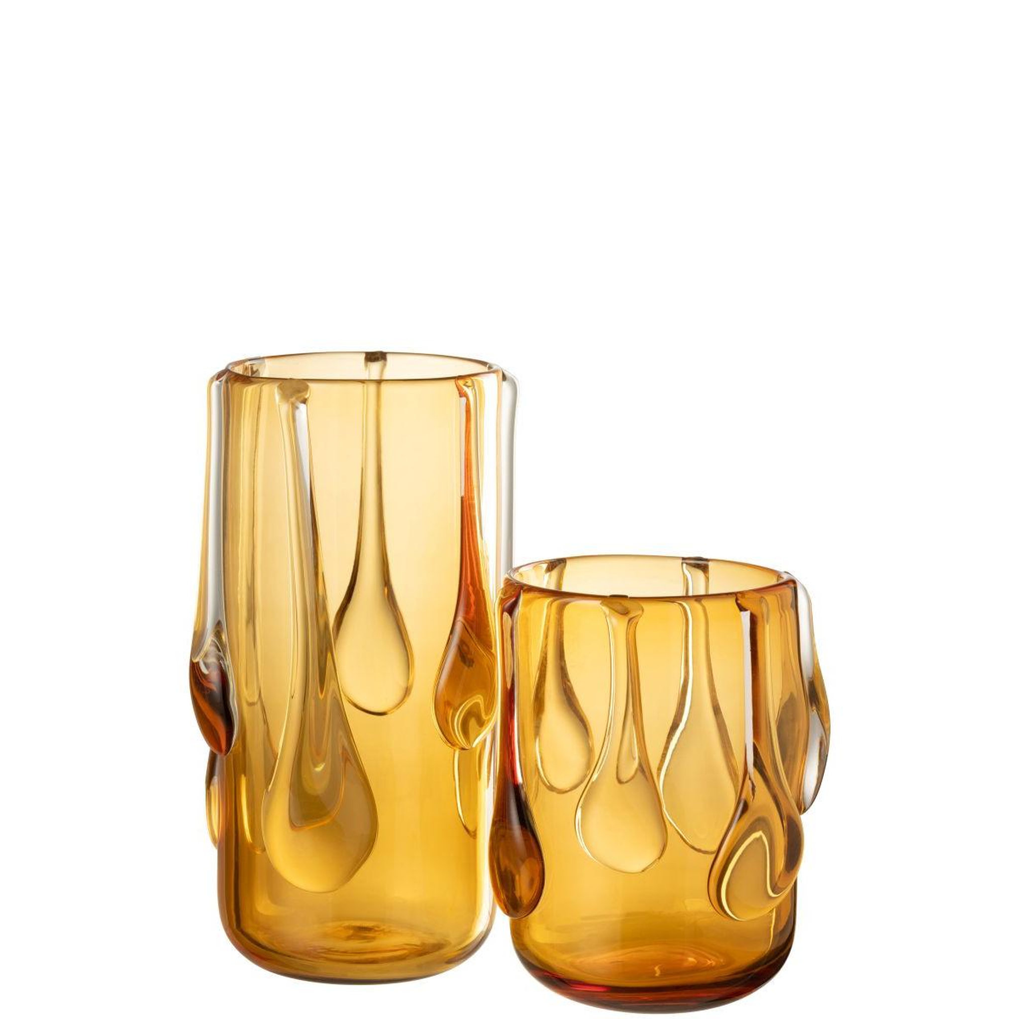 Voir la diapositive 2 : J-LINE Vase design en verre  drippy  22cm ambre