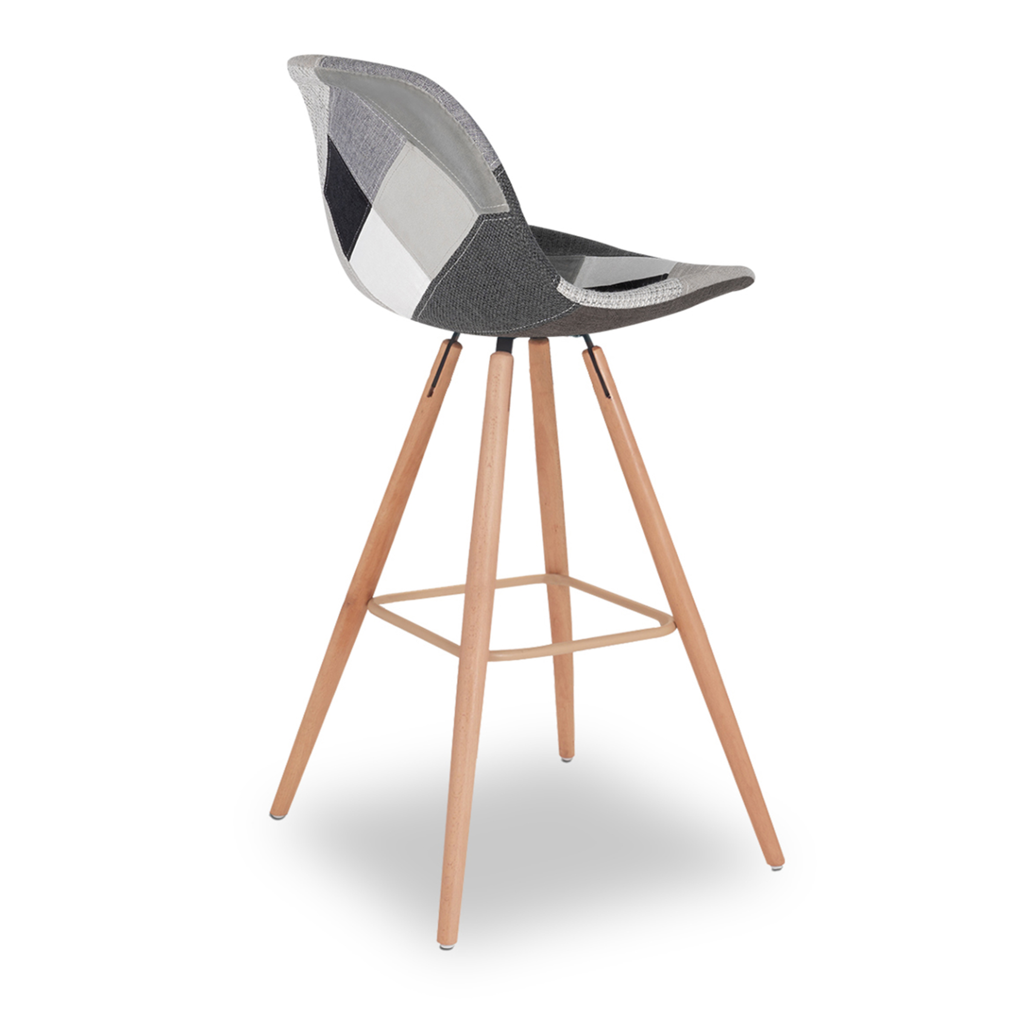 Voir la diapositive 6 : ID MARKET Lot de 4 tabourets de bar sara motifs patchworks noirs, gris et blancs