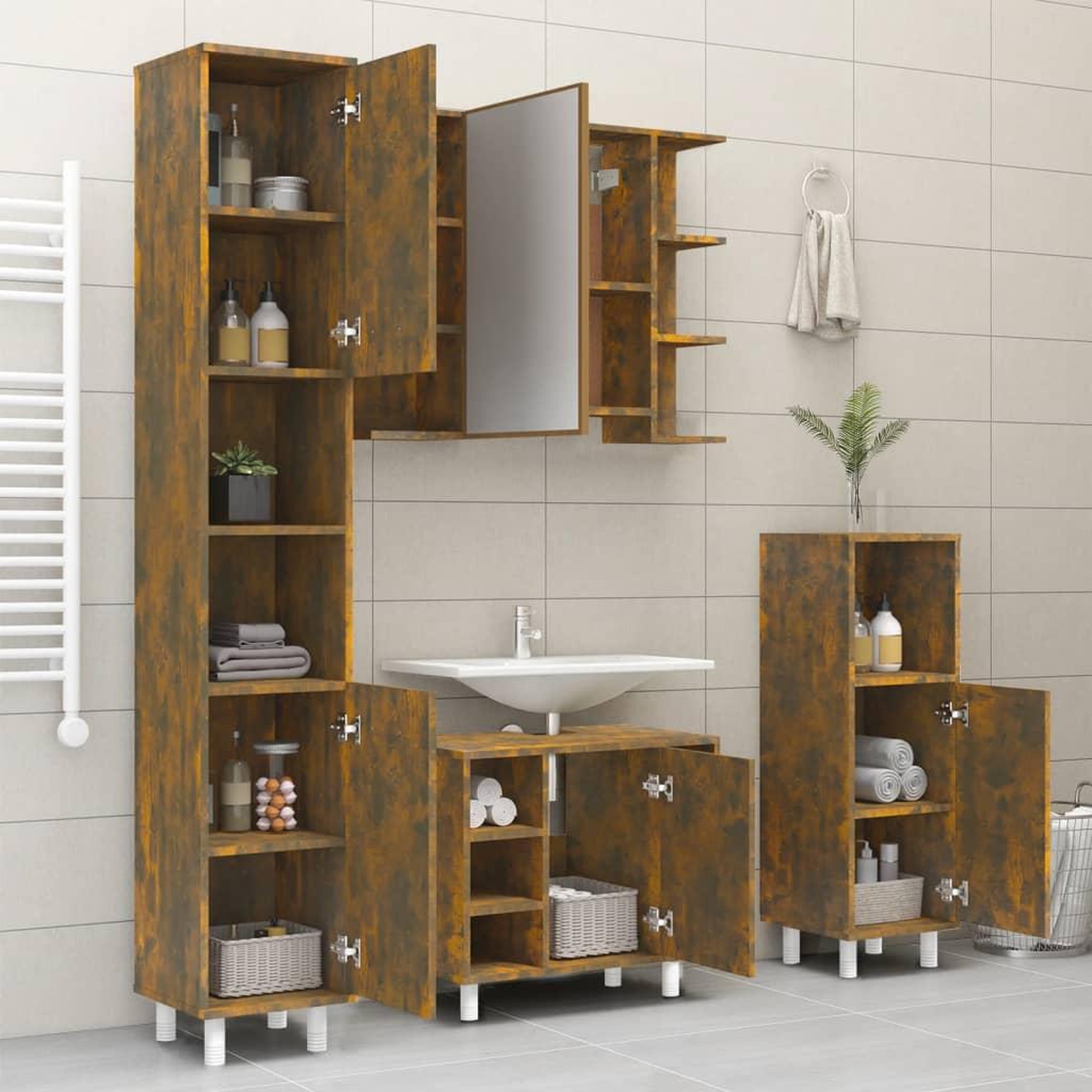 Voir la diapositive 4 : VIDAXL Armoire de bain Chene fume 30x30x179 cm Bois d'ingenierie