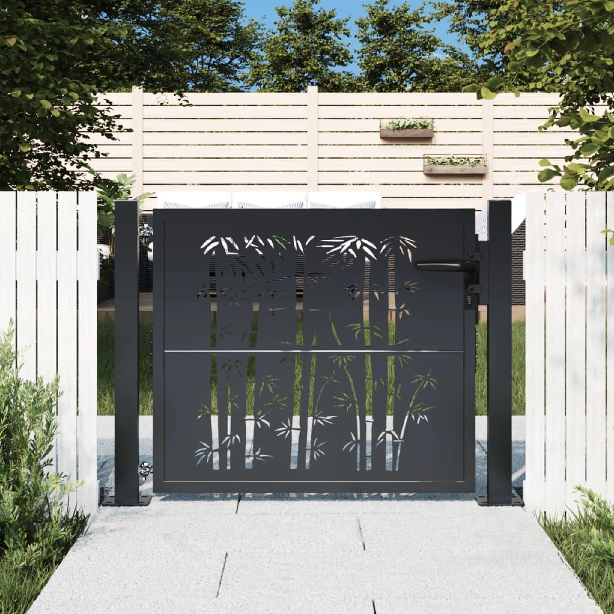 VIDAXL Portail de jardin anthracite 105x105 cm acier design de bambou